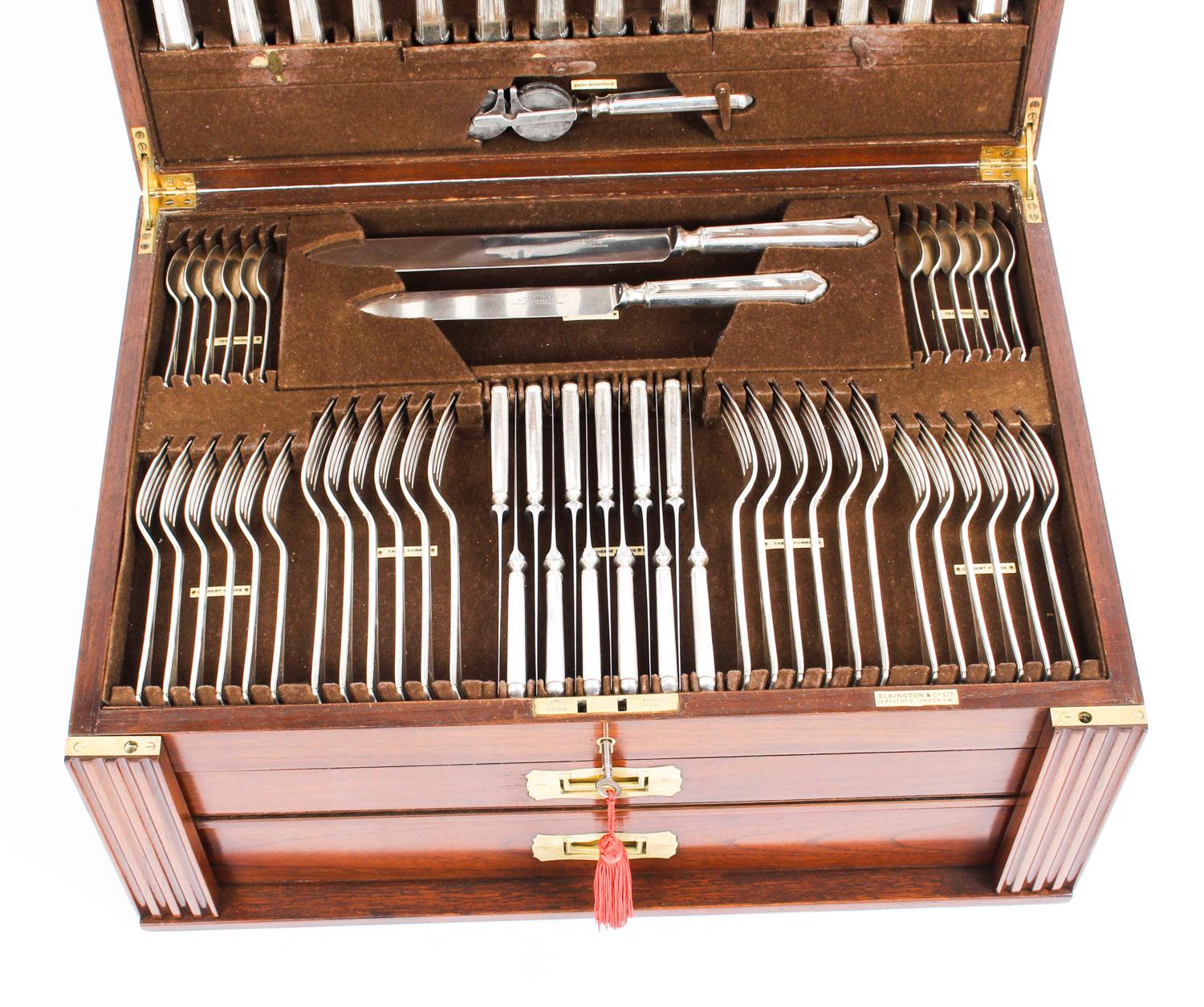 Mid-20th Century Antique Canteen 12 Silver Plated Cutlery Set by Elkington, 1930