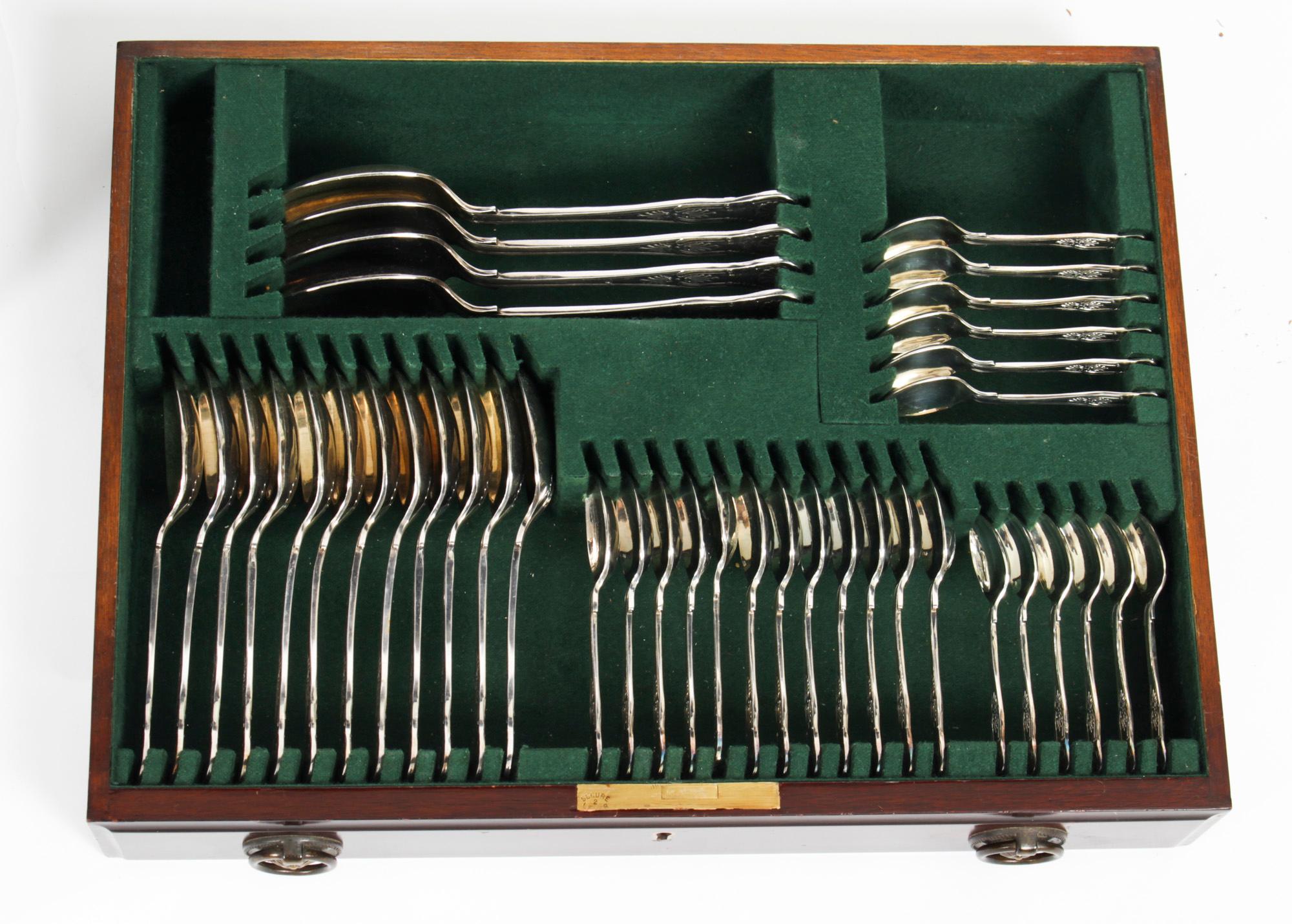 Antique Canteen x 12 Silver Plated Cutlery Set Kings Pattern Early 20th Century 13