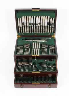 Antique Canteen x 12 Silver Plated Cutlery Set Kings Pattern Early 20th Century