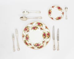 Antike antike Canteen x12 Sterling Silber Besteck Kräuter Muster London 1905