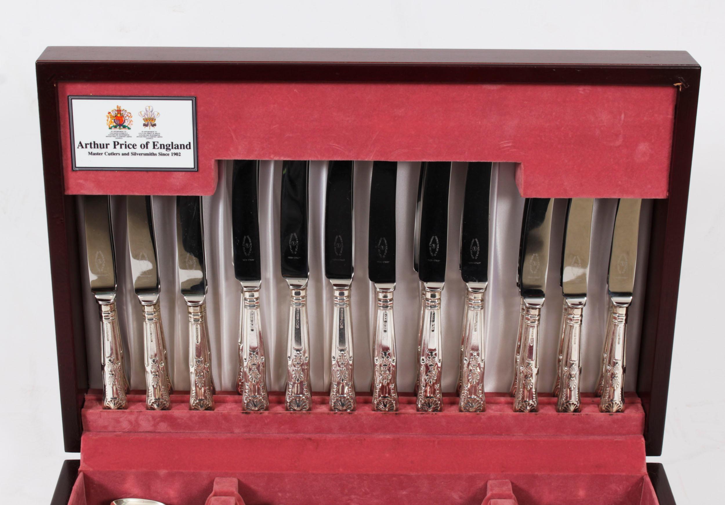 Early 20th Century Antique Canteen x12 Sterling Silver Cutlery Kings Pattern London 1905