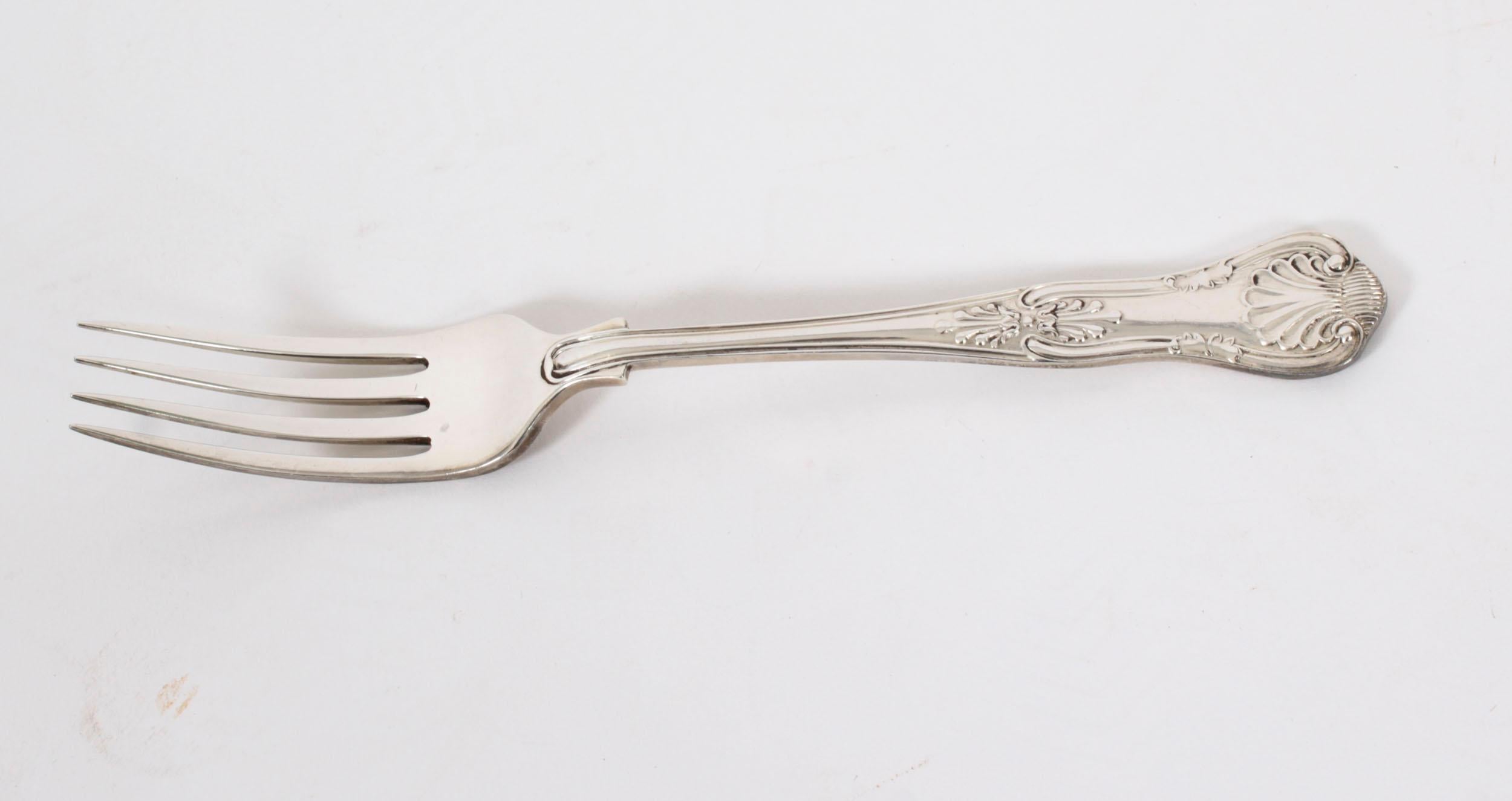 Antique Canteen x12 Sterling Silver Cutlery Kings Pattern London 1905 6