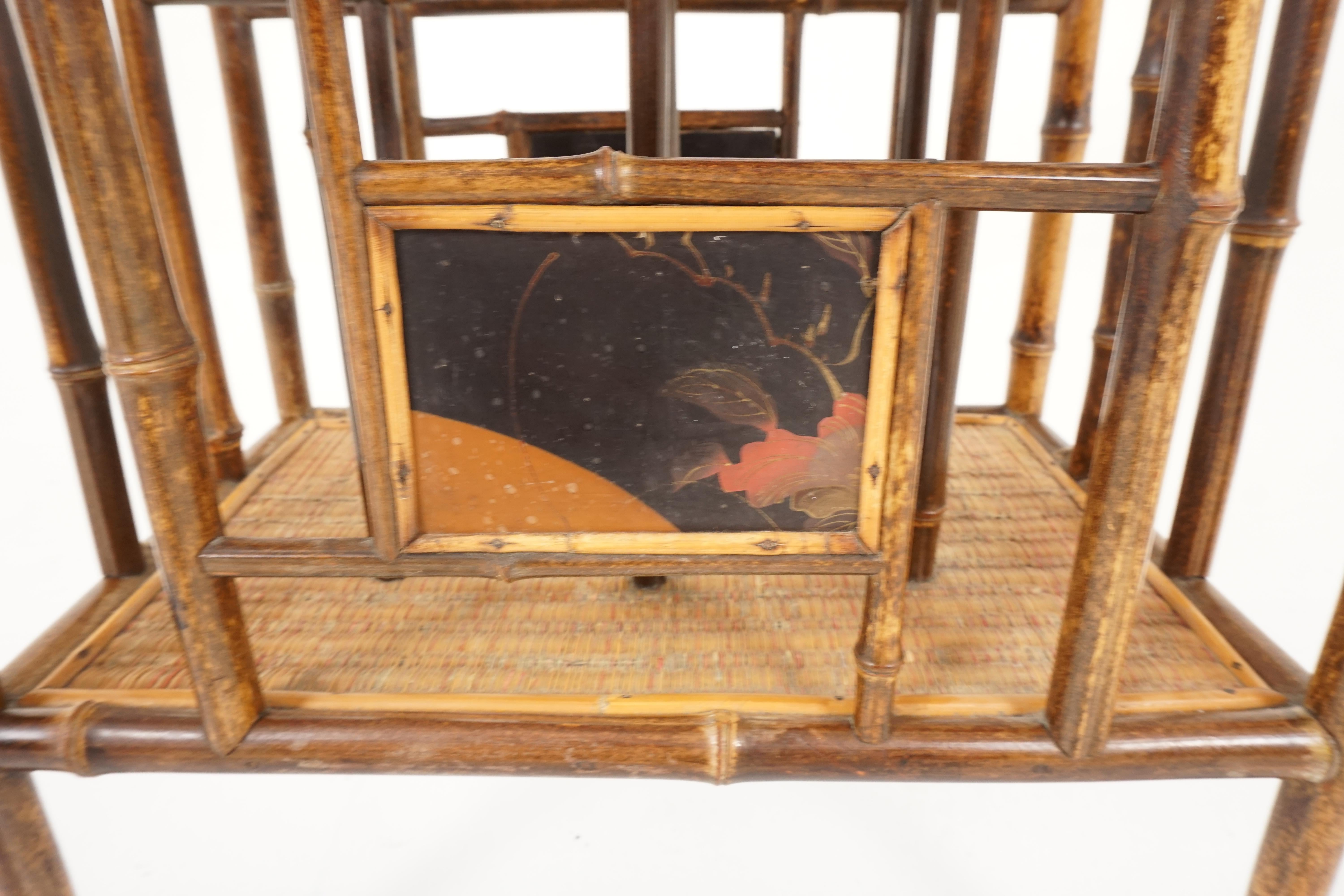Antiker Canterbury-Regal, orientalischer Bambus-Musikständer, Zeitschriftenständer, 1880er Jahre, H128 (Handgefertigt) im Angebot