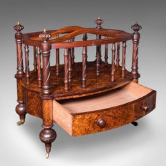 Antique Canterbury Stand, English, Burr Walnut, Newspaper, Magazine, Regency