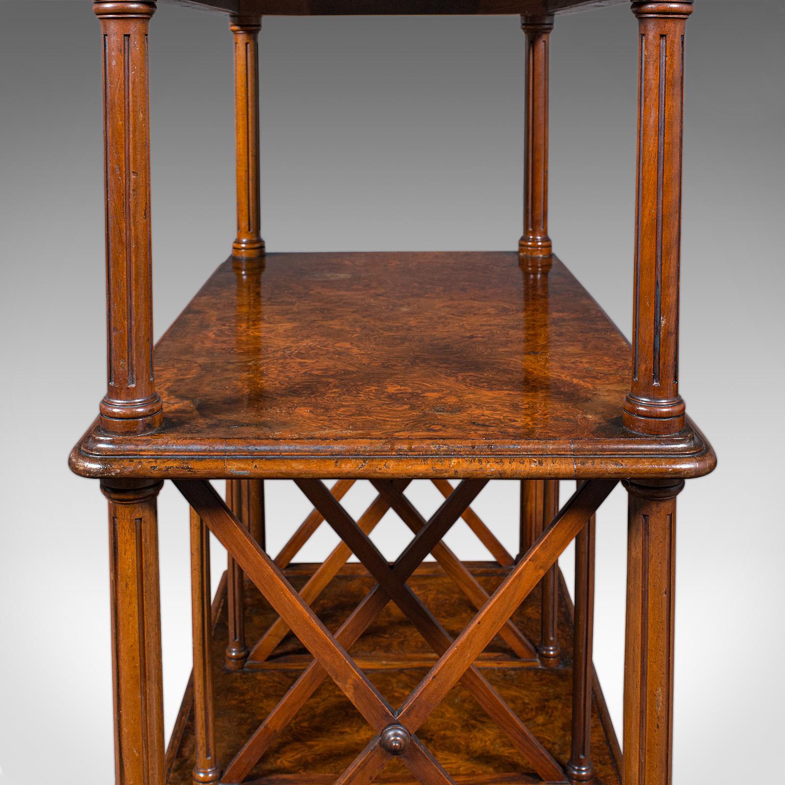 Antique Canterbury Whatnot, English Burr Walnut, Display Stand, Etagere, Regency For Sale 3