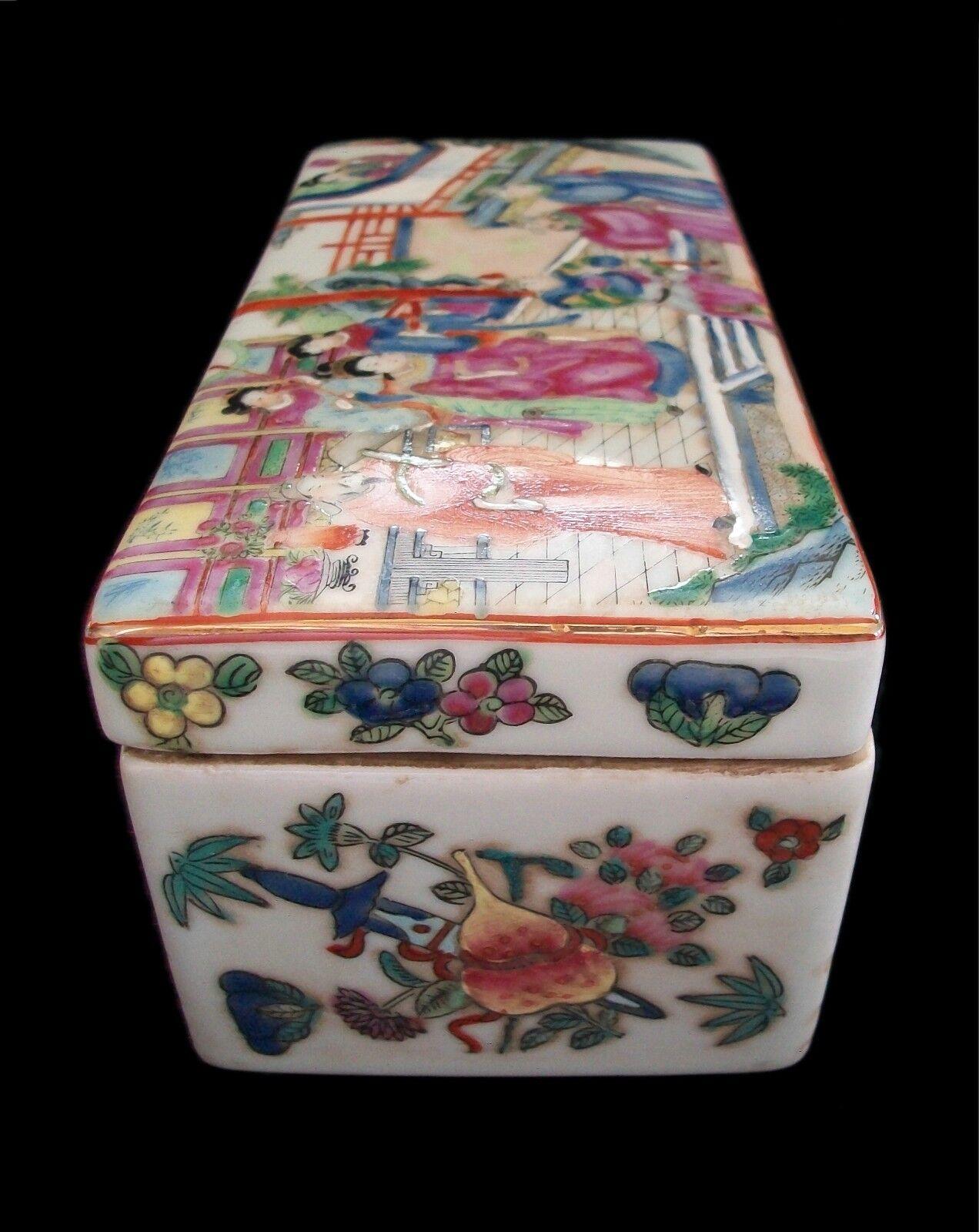 Hand-Crafted Antique Canton Famille Rose Porcelain Box, Signed, China, Late 19th Century