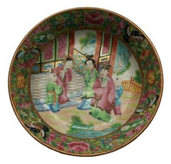 Antique Canton 'Famille Rose' Porcelain Plate, Unsigned, China, 19th Century