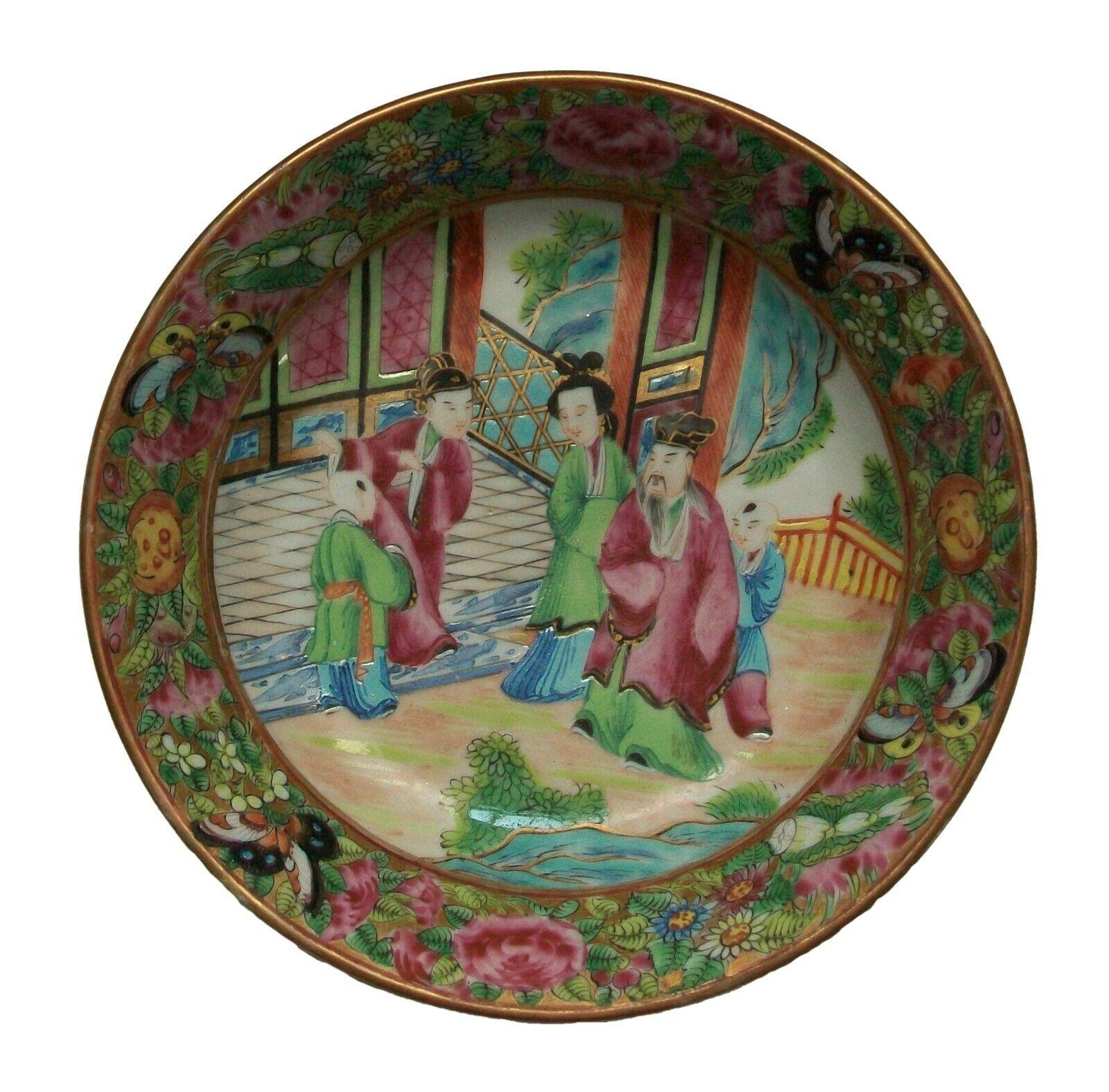 Chinese Export Antique Canton 'Famille Rose' Porcelain Plate, Unsigned, China, 19th Century