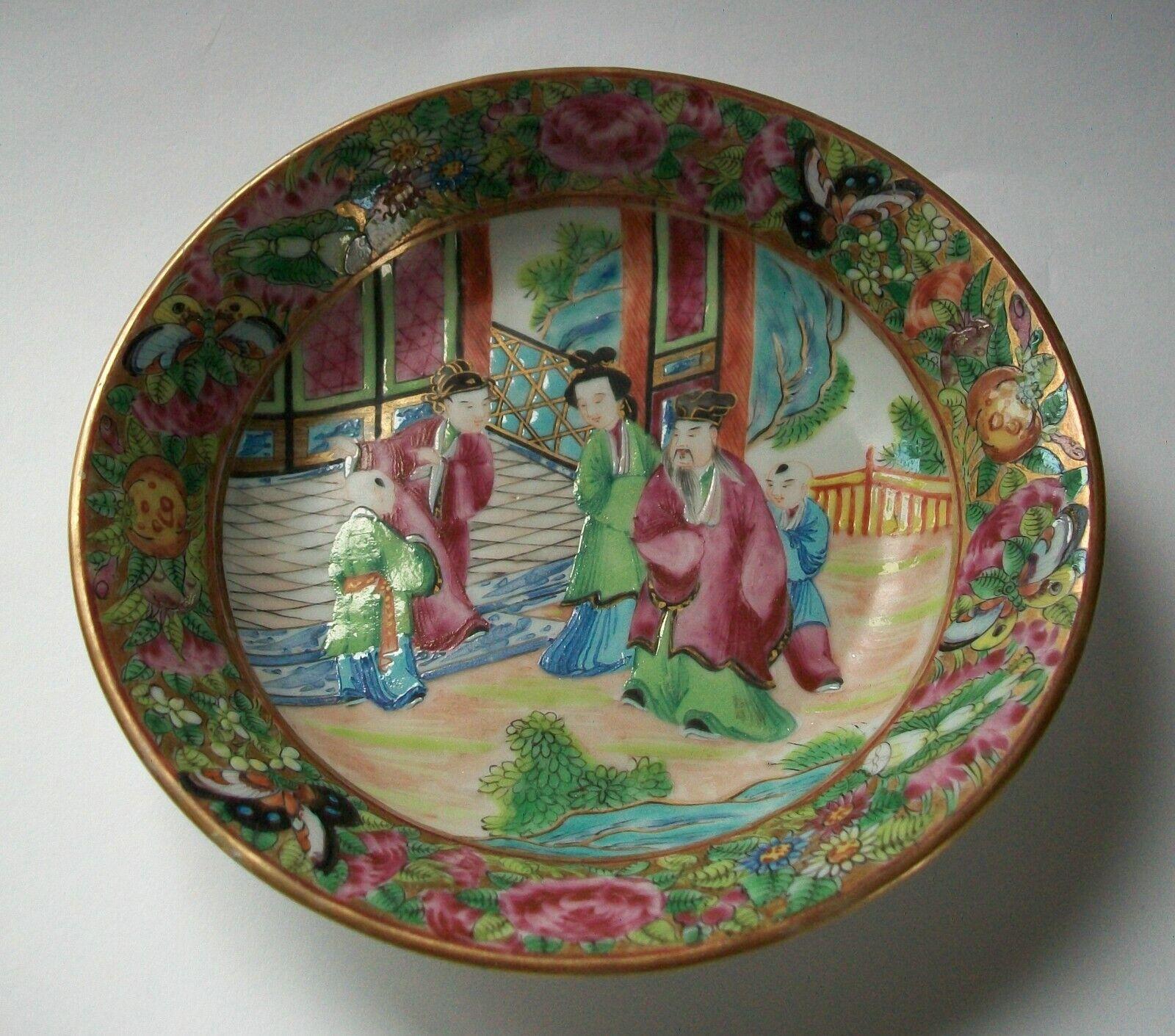 Chinese Antique Canton 'Famille Rose' Porcelain Plate, Unsigned, China, 19th Century