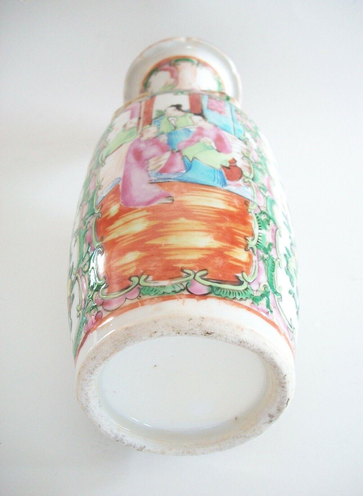 Antique Canton 'Famille Rose' Porcelain Vase, Unsigned, China, 19th Century 7