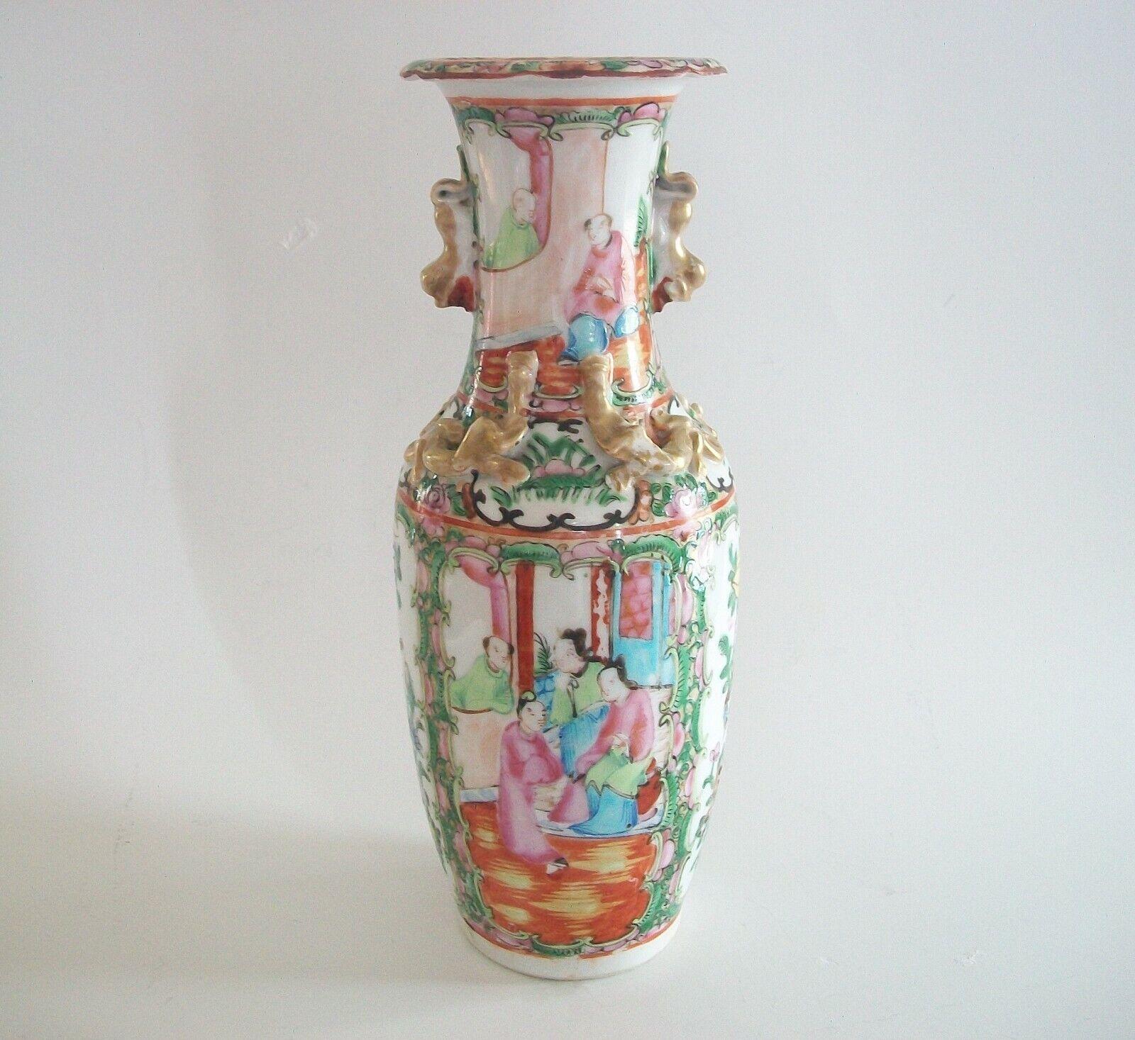 Antique Canton 'Famille Rose' Porcelain Vase, Unsigned, China, 19th Century 2