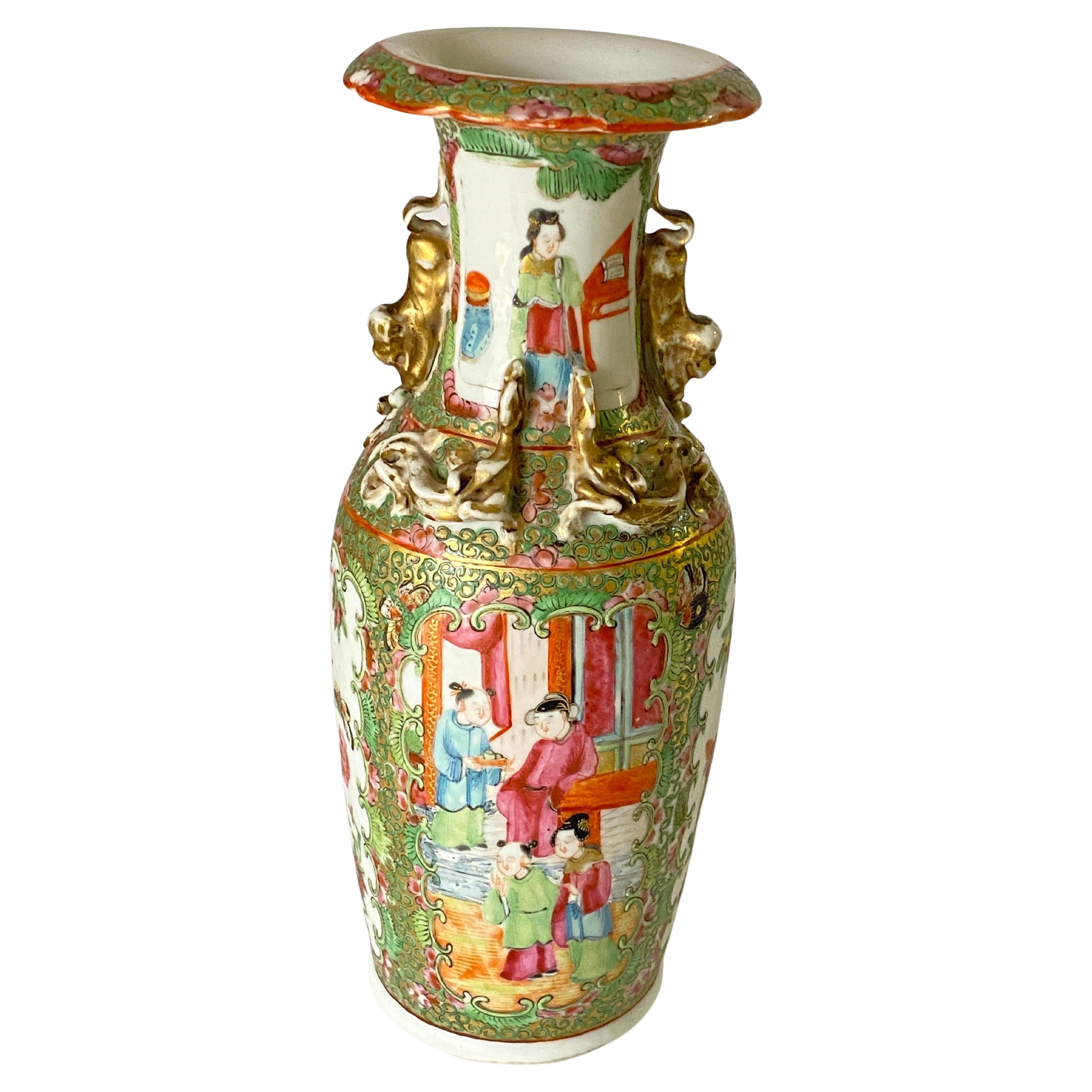 Antique Canton 'Famille Rose' Porcelain Vase, Unsigned, China, 19th Century For Sale