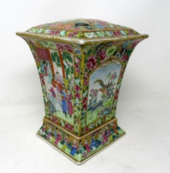 Antique Cantonese Canton Chinese Export Famille Rose Bough Cache Pot Vase Urn
