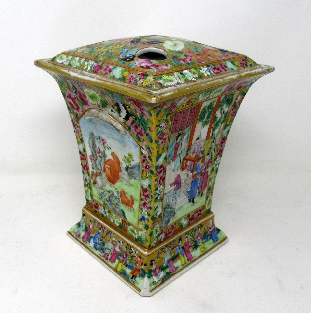 Early Victorian Antique Cantonese Canton Chinese Export Famille Rose Bough Cache Pot Vase Urn