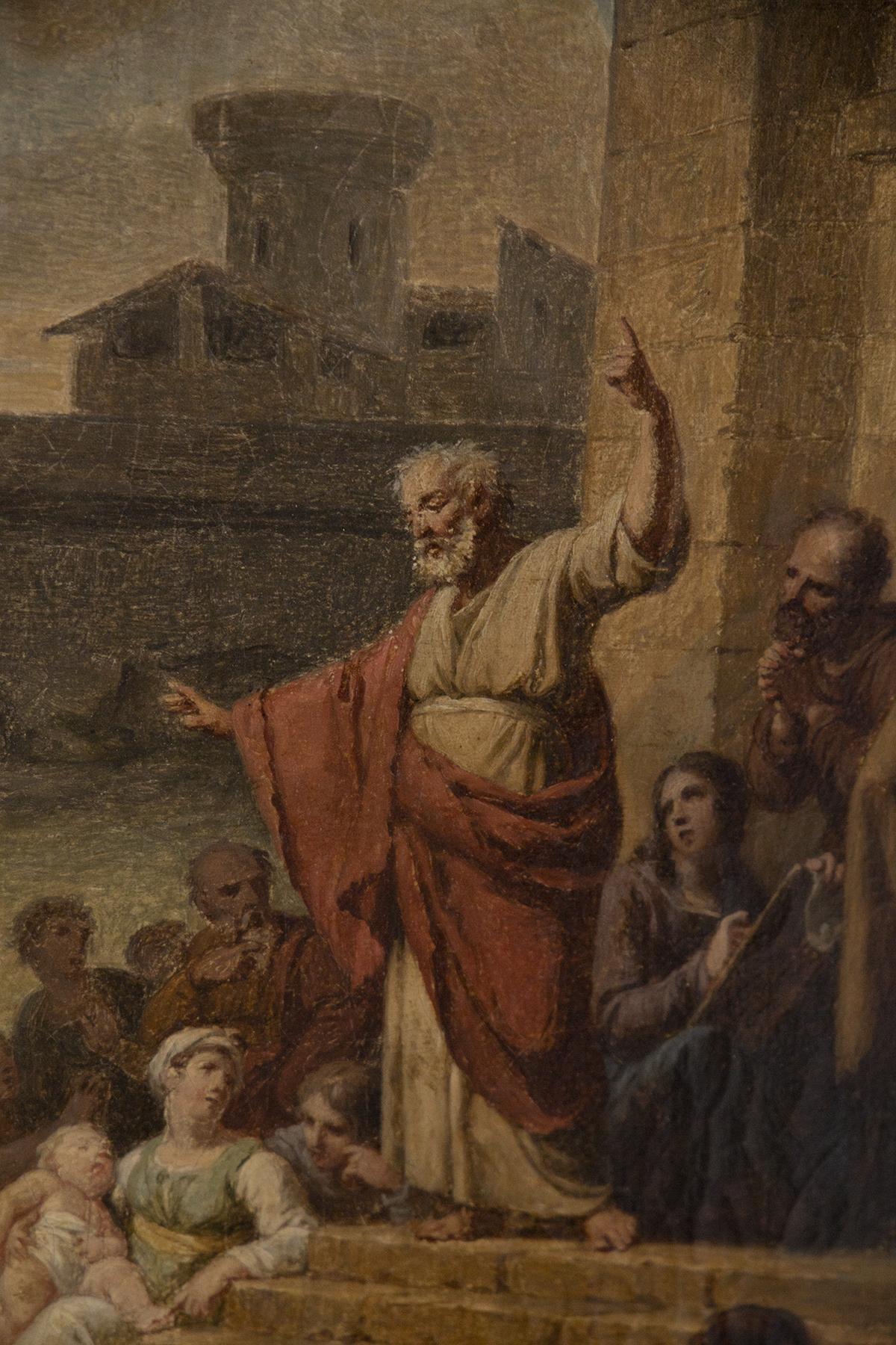 Antique Canvas Depicting 'The Preaching of St. Peter' In Good Condition For Sale In Milano, IT