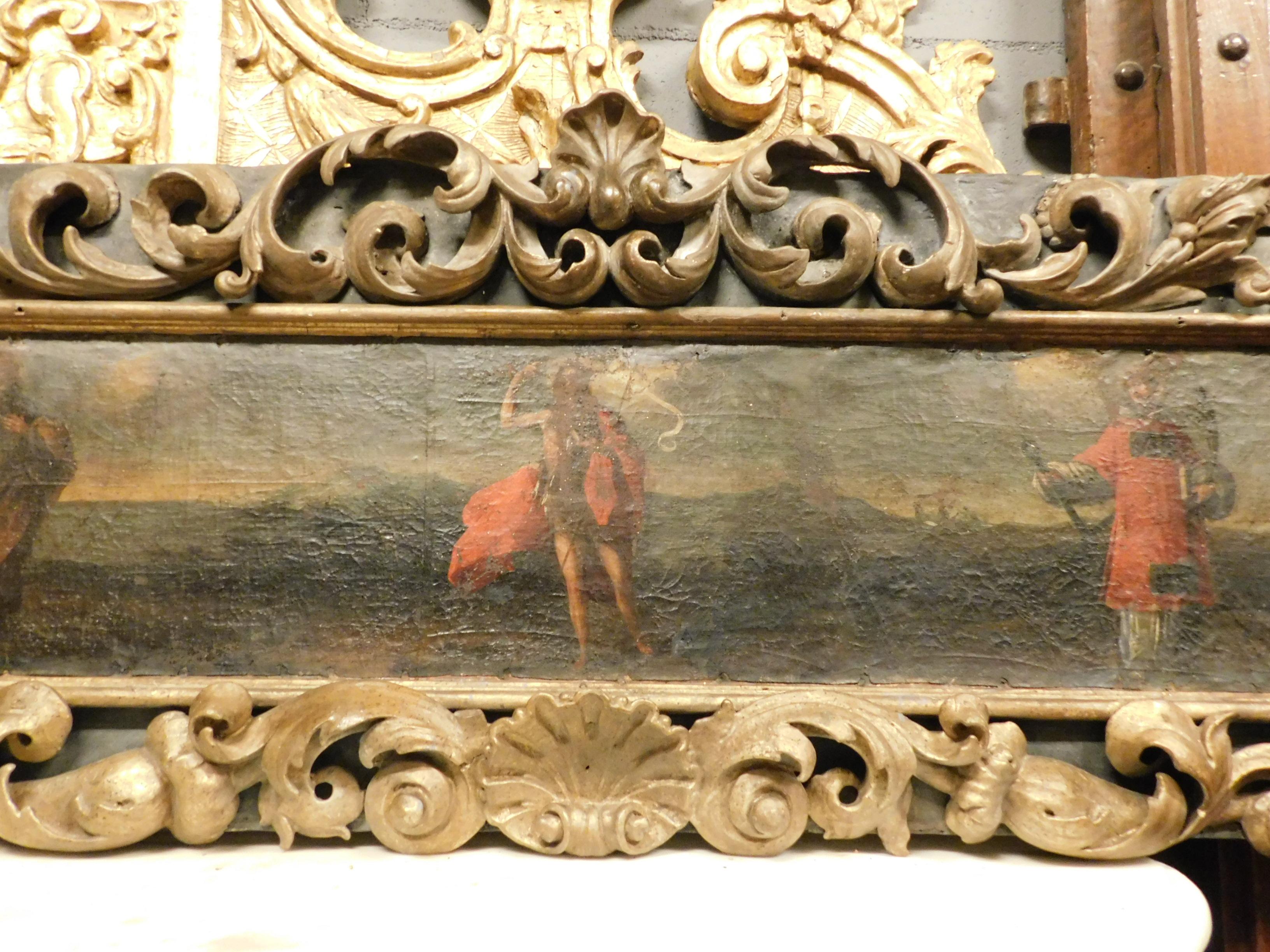 Antique Canvas Panel Painted on Wood, Rich Gold Frame, 18th Century Italy In Good Condition In Cuneo, Italy (CN)