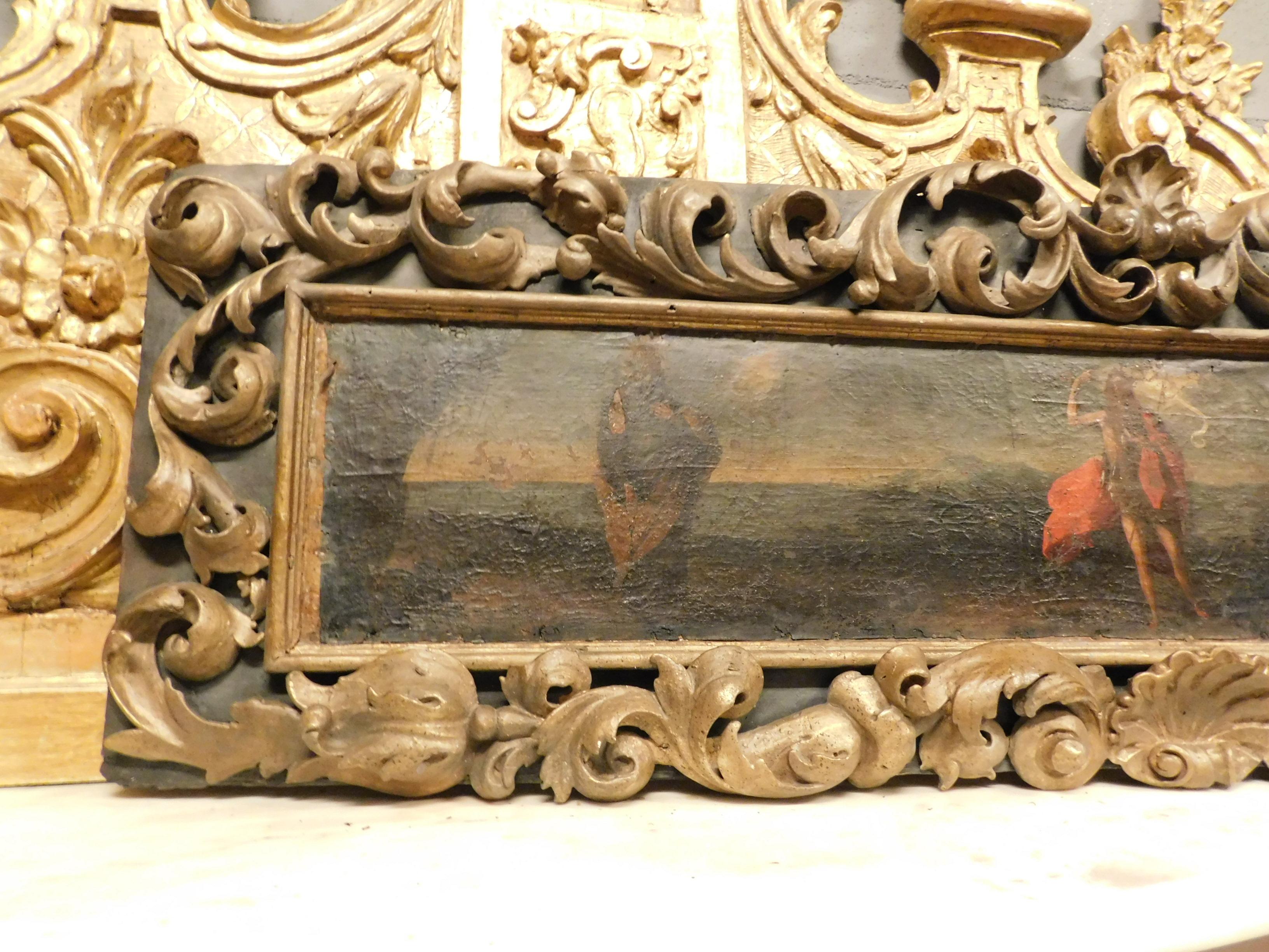 Antique Canvas Panel Painted on Wood, Rich Gold Frame, 18th Century Italy 2