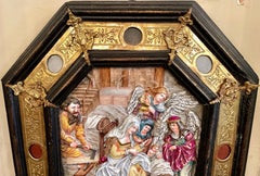 Antique Capo di Monte Porcelain Plaque "Adoration of Christ" in Original Frame