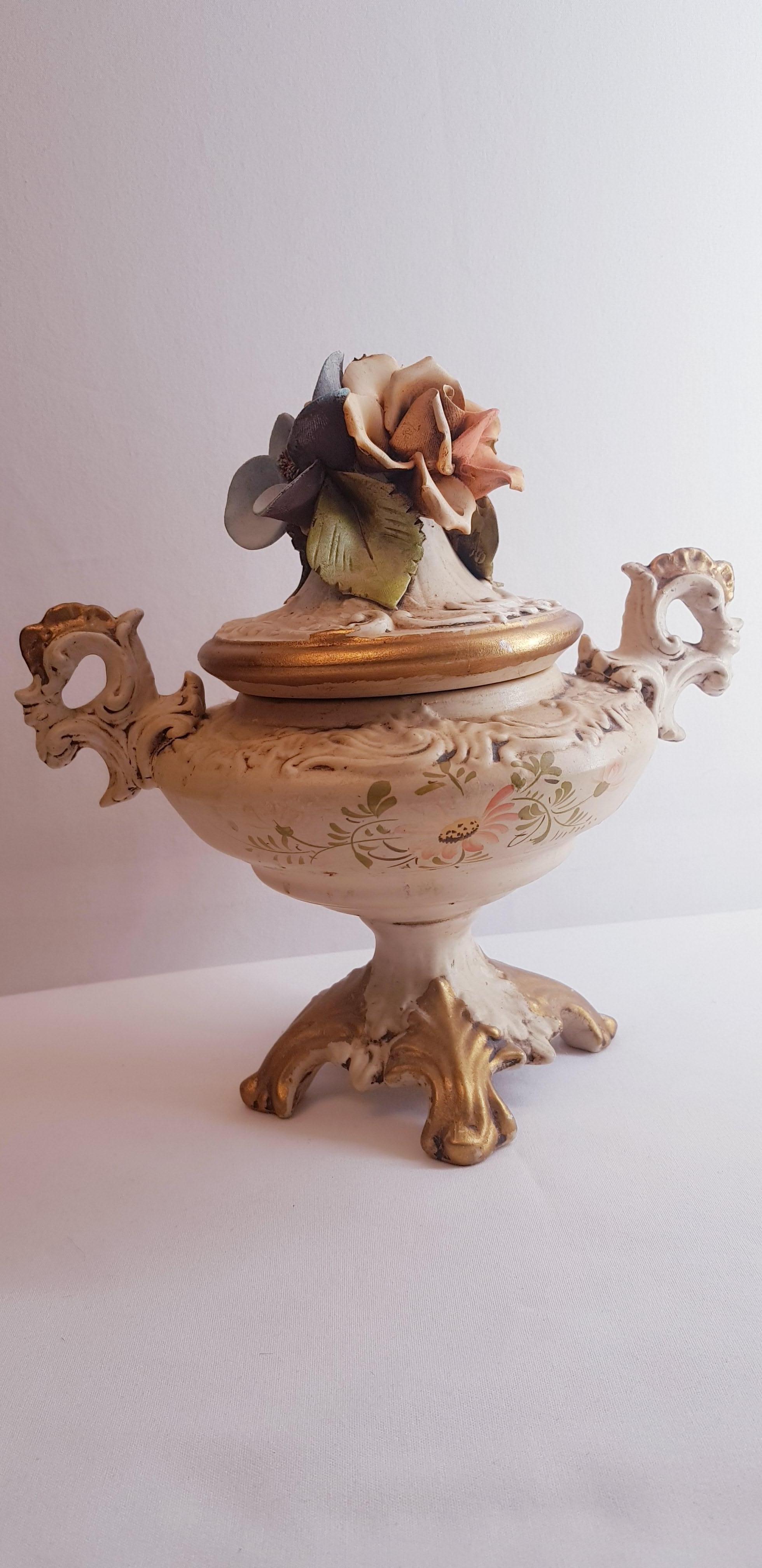 Italian Antique Capodimonte Ceramic Decorative Bowl Signed  For Sale