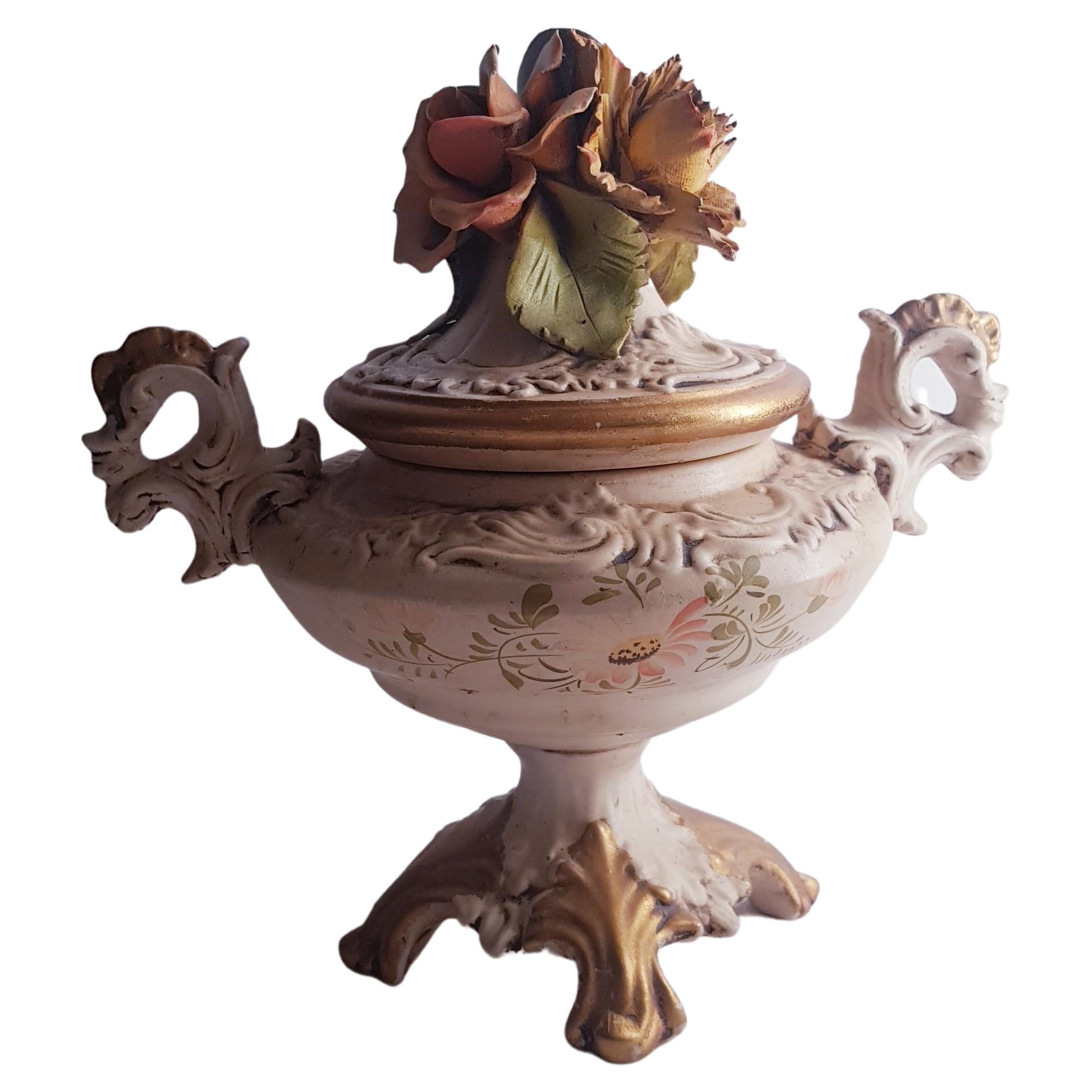 Antique Capodimonte Ceramic Decorative Bowl Signed  For Sale