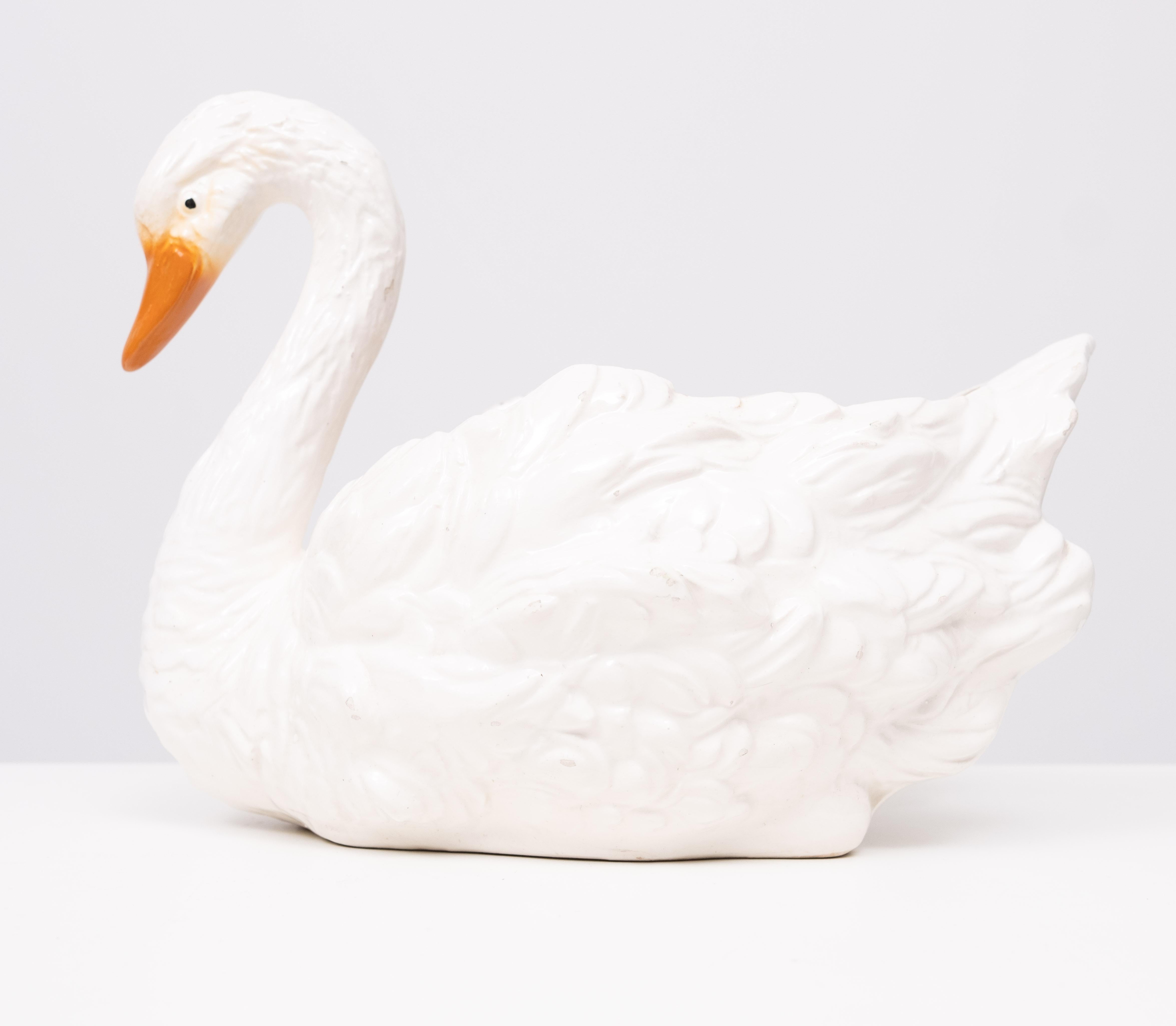 Late 19th Century Antique Capodimonte Ceramic Swan jardiniere  1880 For Sale