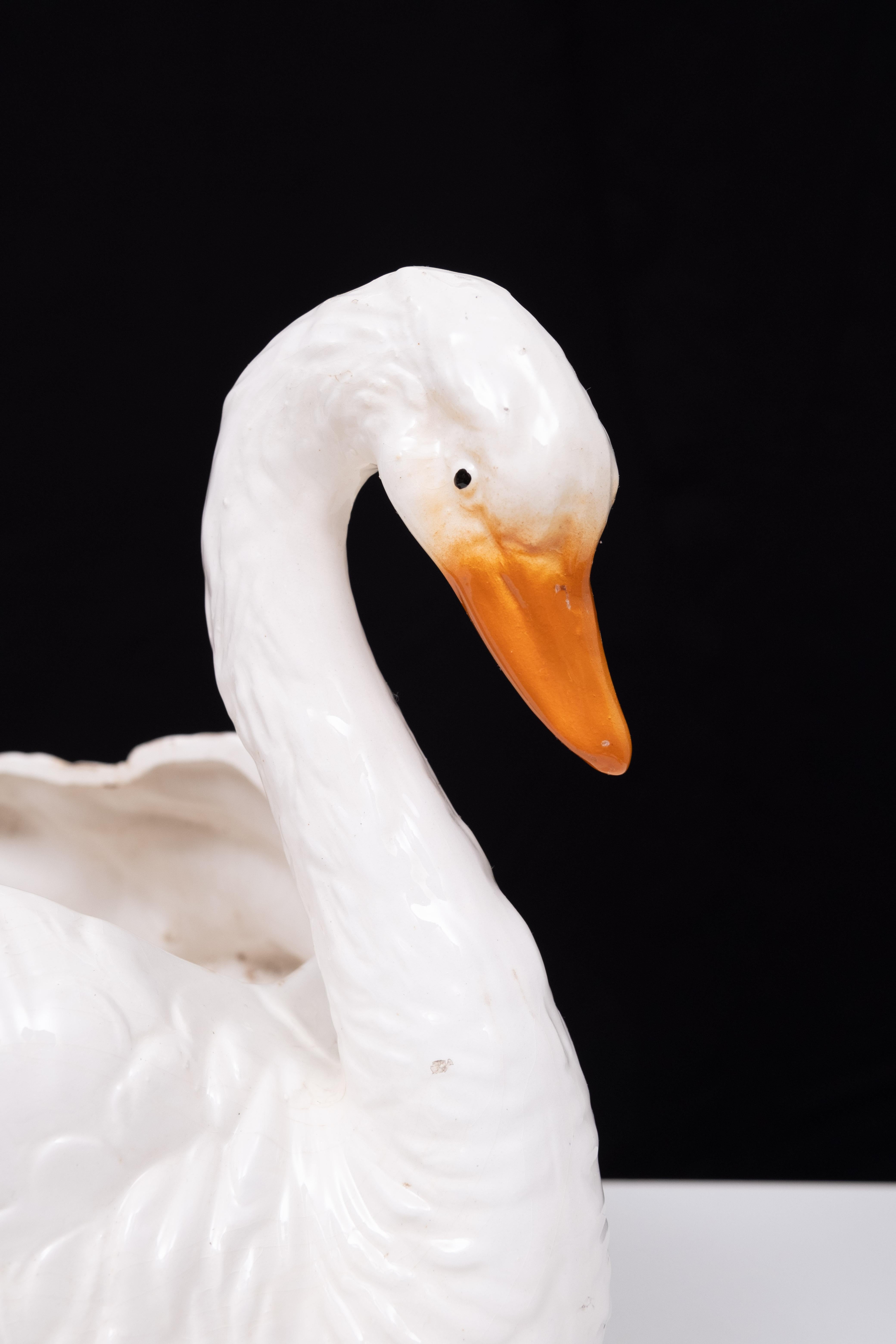 Antique Capodimonte Ceramic Swan jardiniere  1880 For Sale 2