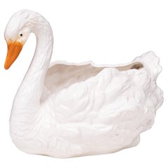 Vintage Capodimonte Ceramic Swan jardiniere  1880