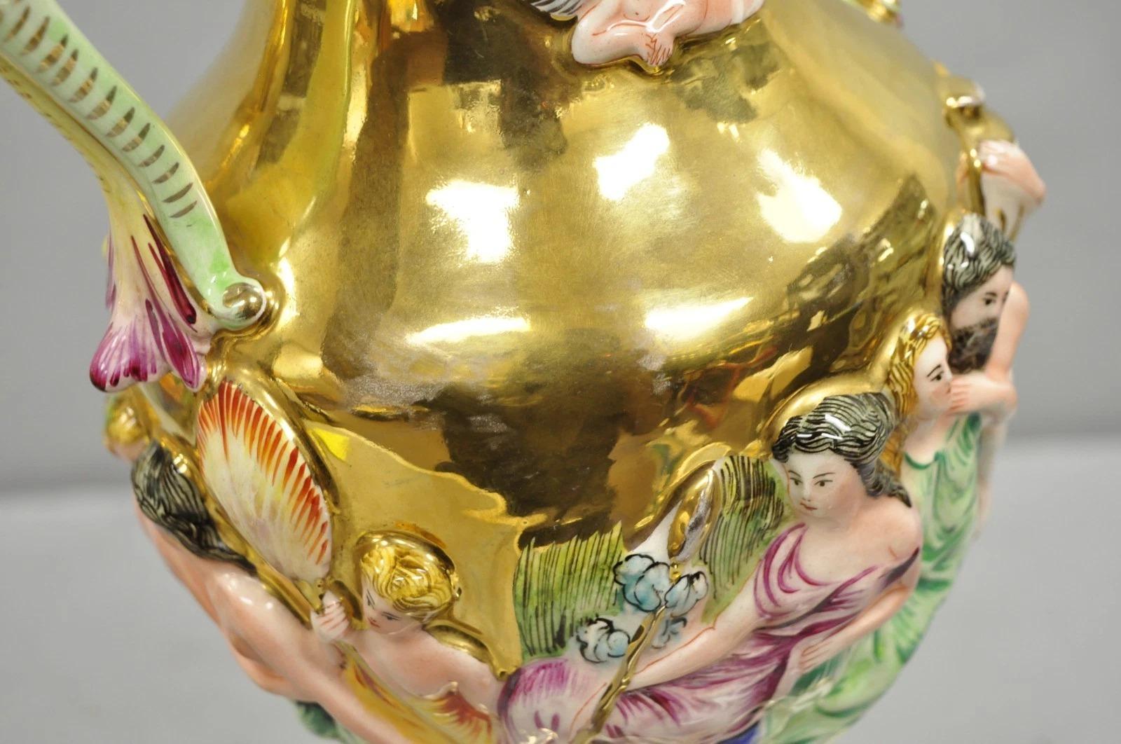 Antique Capodimonte Figural Porcelain Twin Handle Urn Gold Vase Table Lamps Pair For Sale 6