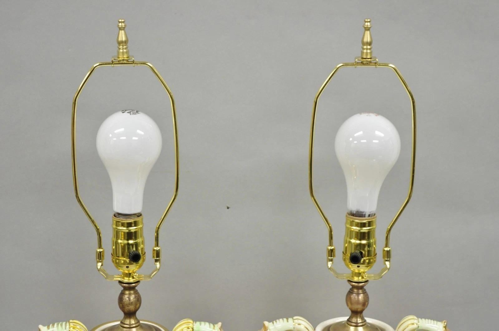 Antique Capodimonte Figural Porcelain Twin Handle Urn Gold Vase Table Lamps Pair For Sale 7
