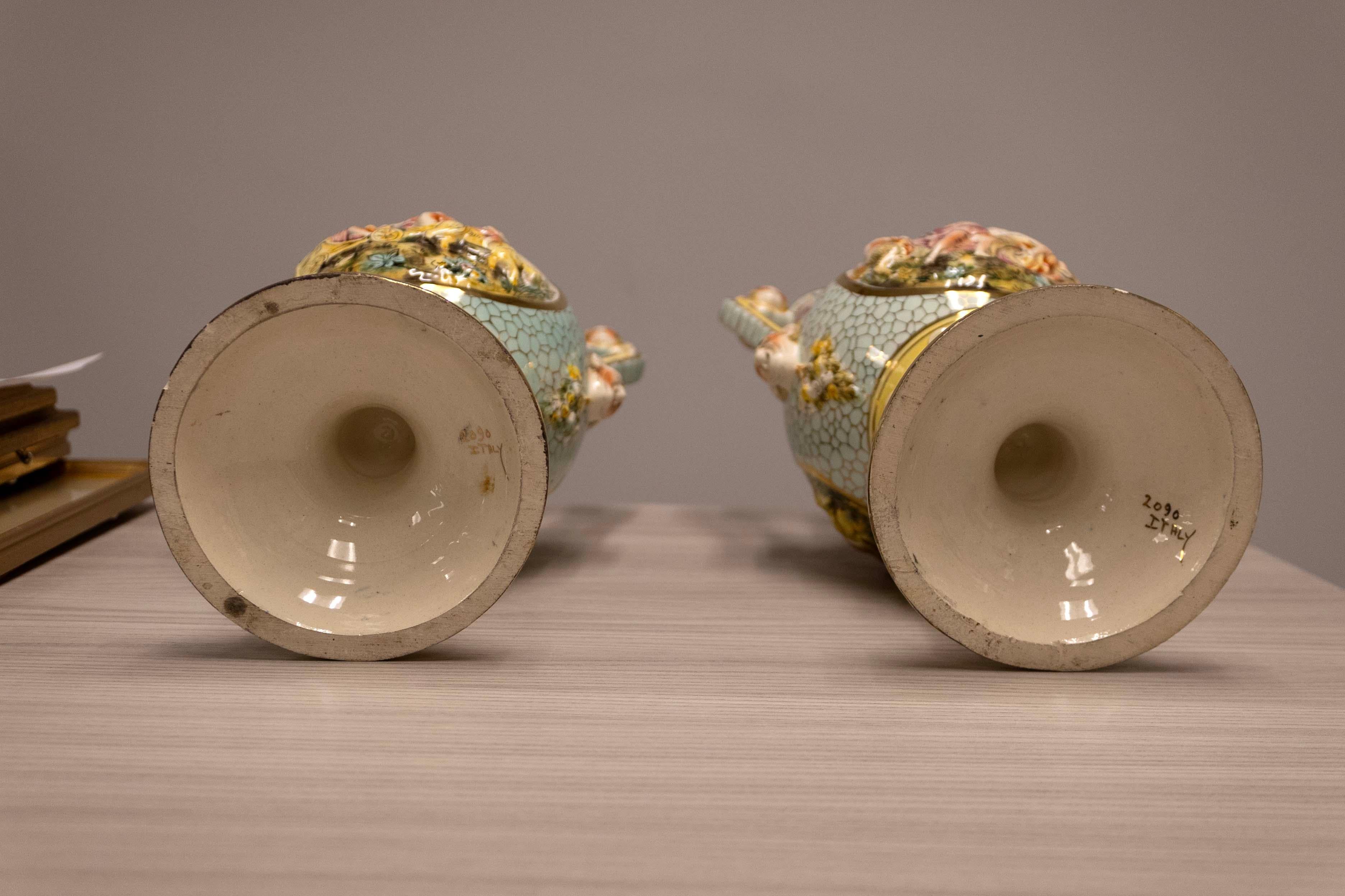 Antique Capodimonte Pair Ornate Classical Design Porcelain Vessels 2090 Italy For Sale 5