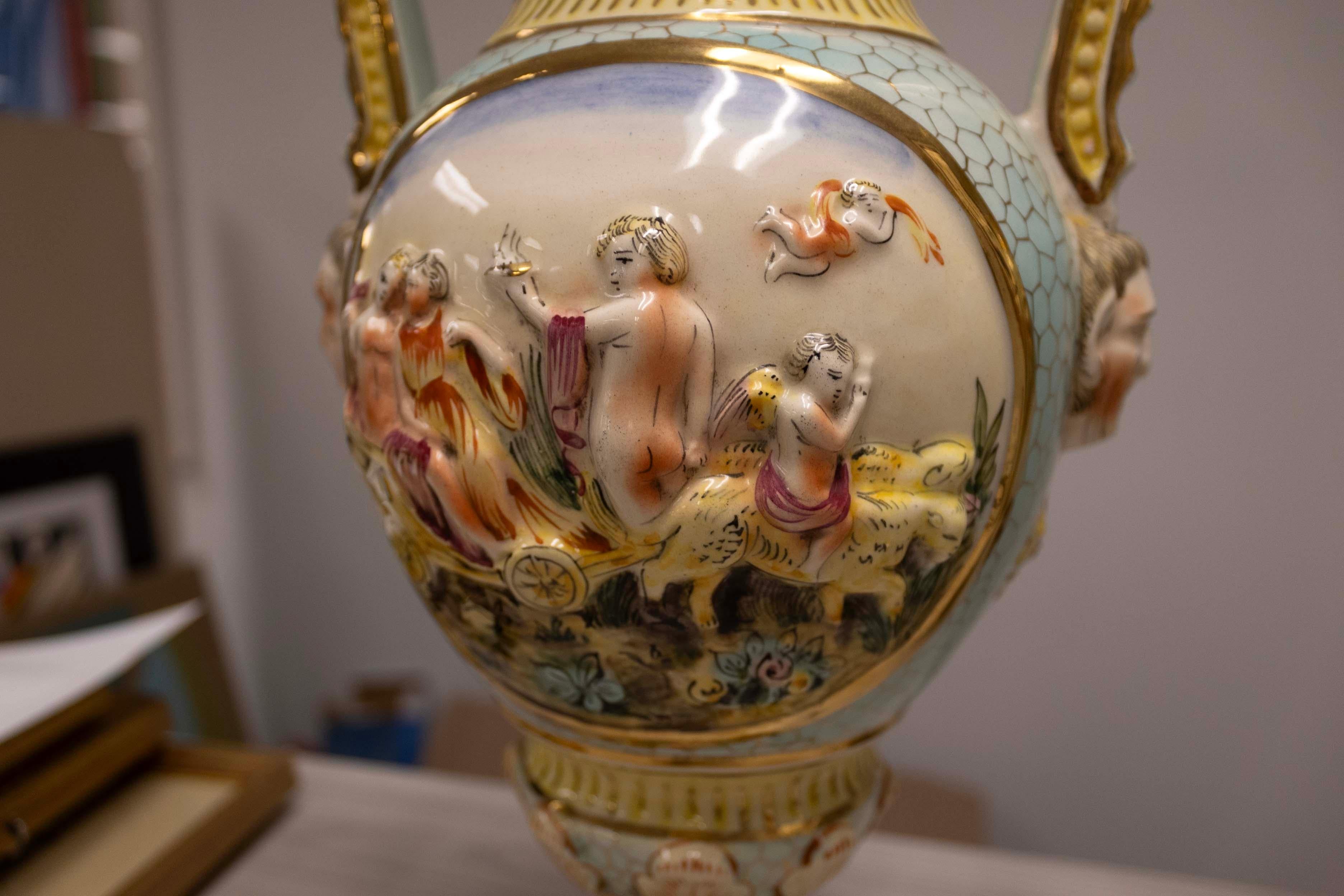 Antique Capodimonte Pair Ornate Classical Design Porcelain Vessels 2090 Italy For Sale 1