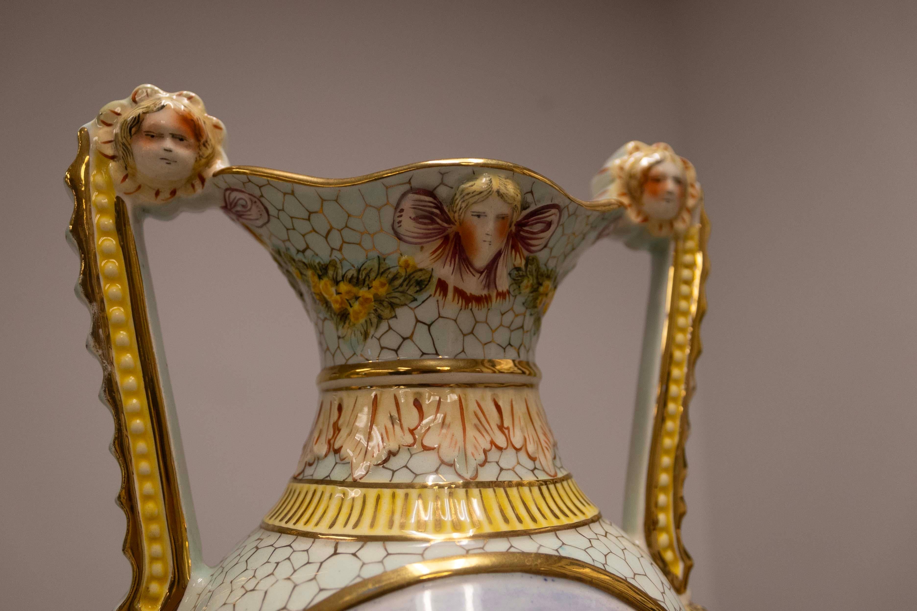 Antique Capodimonte Pair Ornate Classical Design Porcelain Vessels 2090 Italy For Sale 2