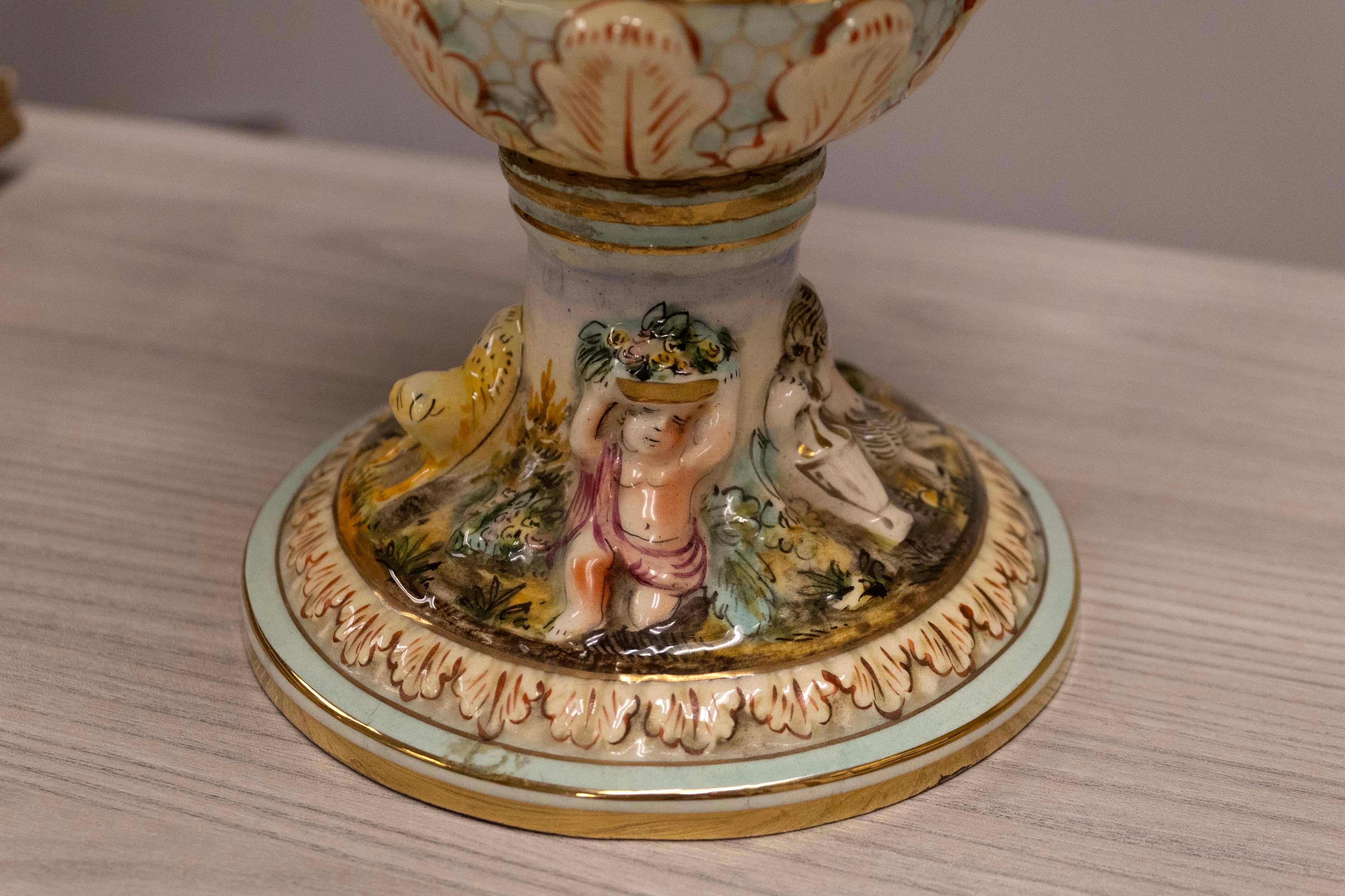 Antique Capodimonte Pair Ornate Classical Design Porcelain Vessels 2090 Italy For Sale 3