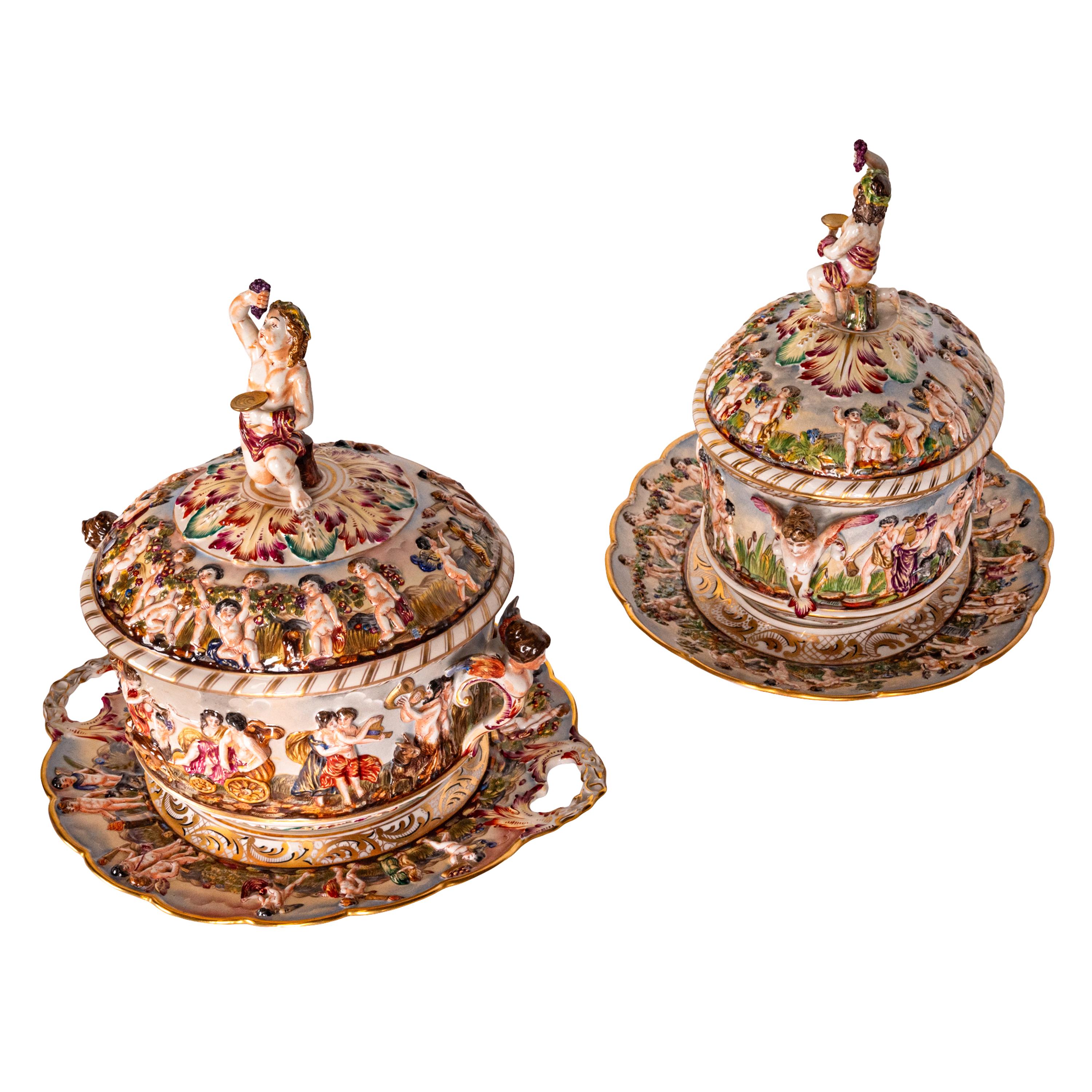 Antique Capodimonte Porcelain 215 Piece Dinner Service Napoleon 