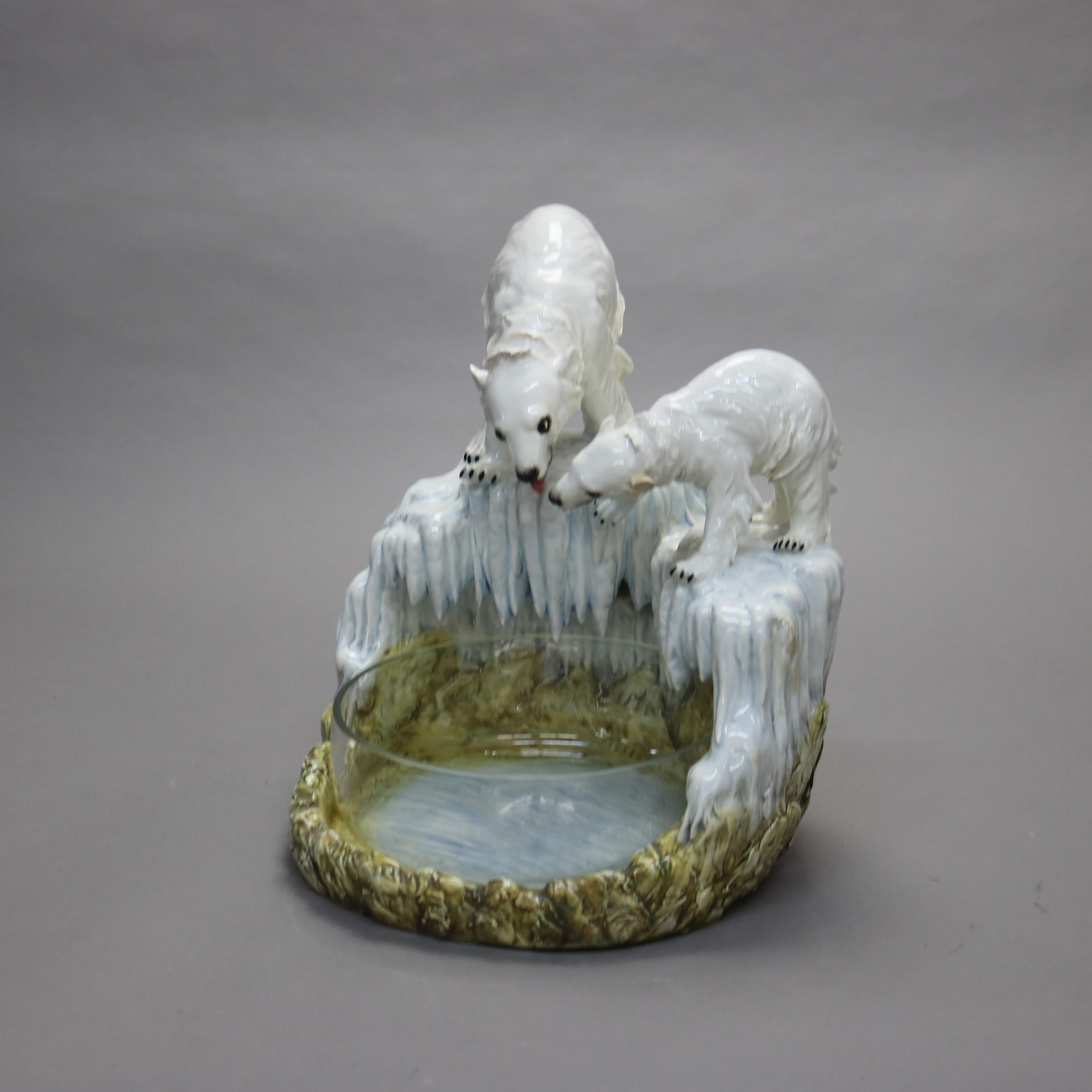 Antique Capodimonte Porcelain Polar Bear Centerpiece with Glass BowlC1900

Measures- 13