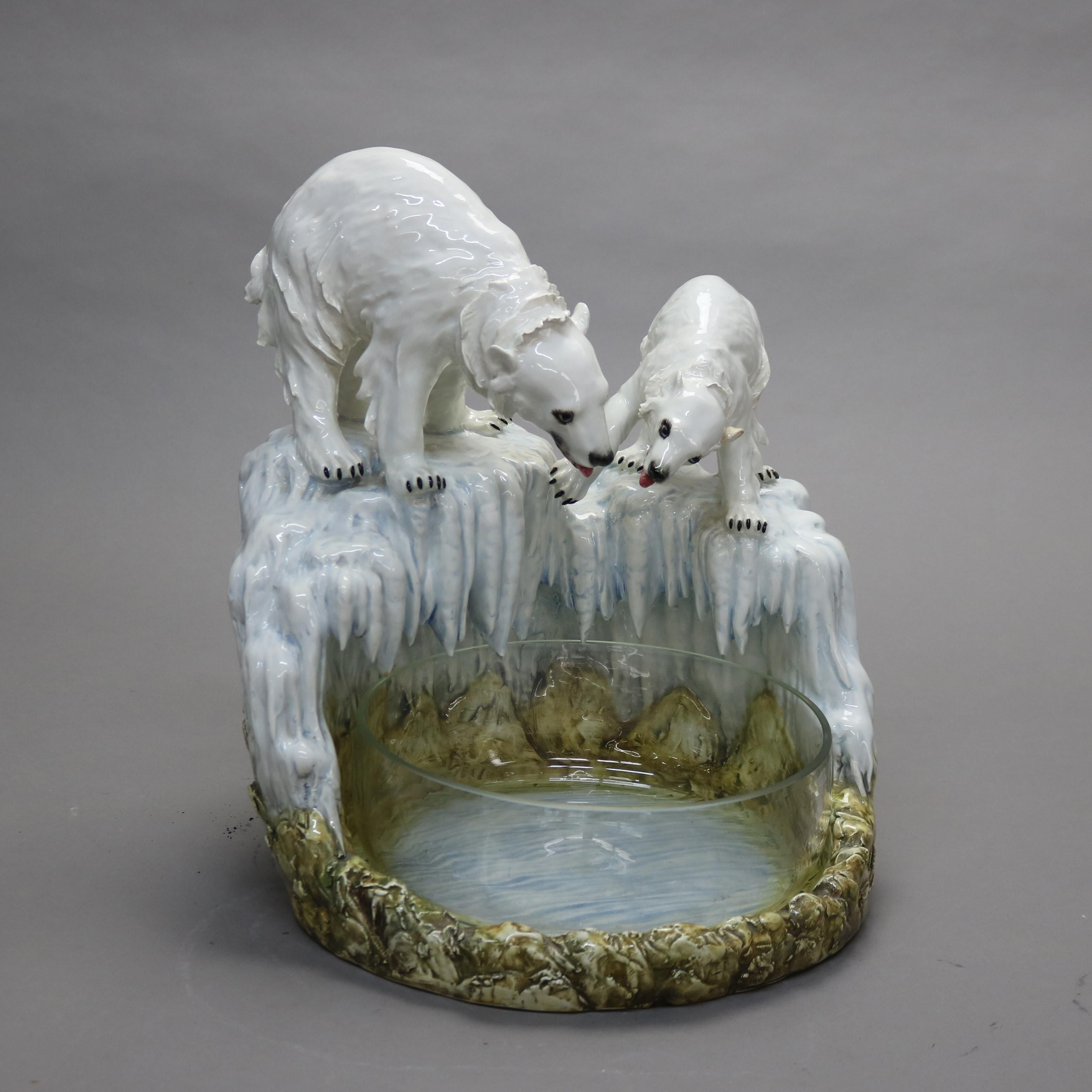 Antique Capodimonte Porcelain And Glass Polar Bear Centerpiece C1900 In Good Condition For Sale In Big Flats, NY