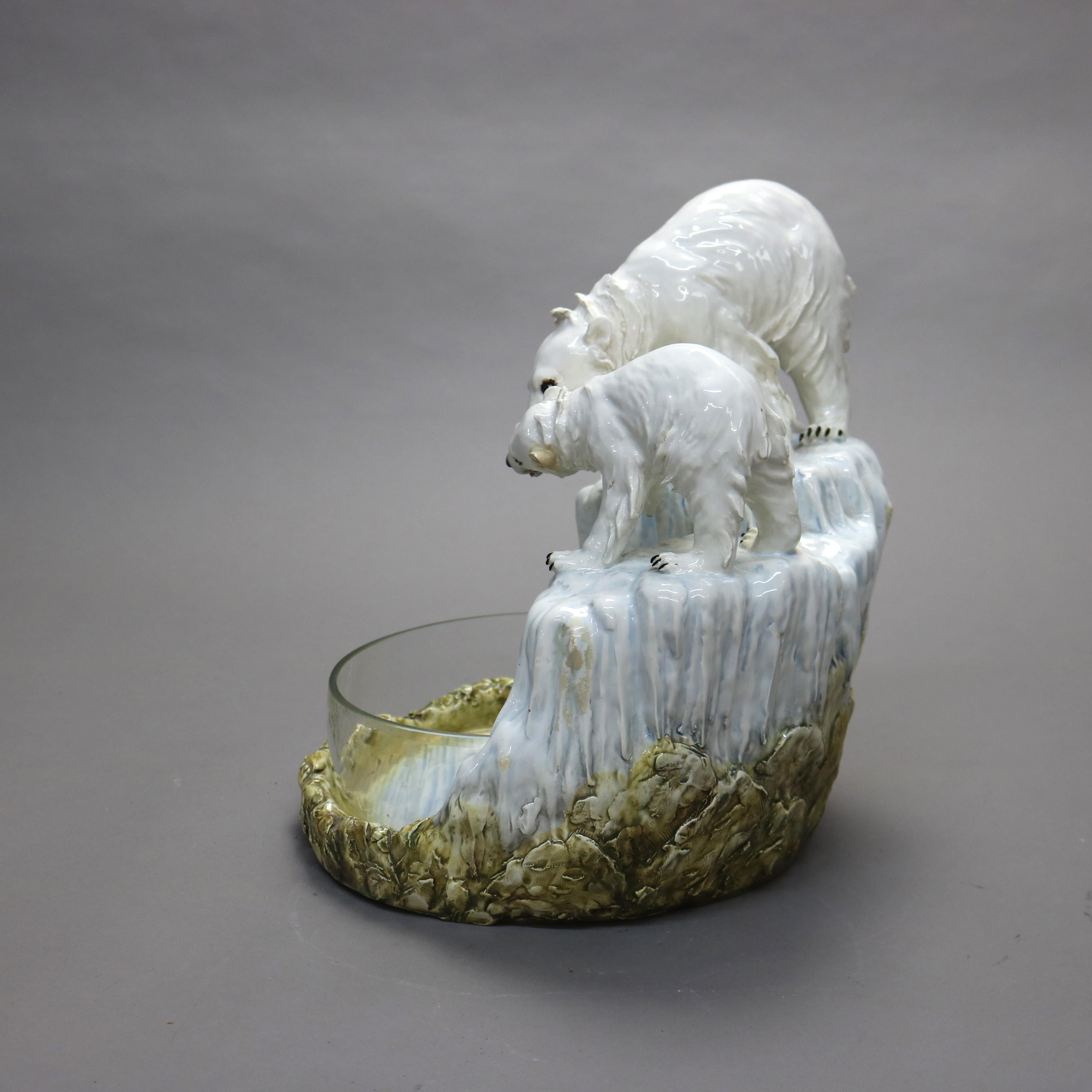 20th Century Antique Capodimonte Porcelain And Glass Polar Bear Centerpiece C1900 For Sale