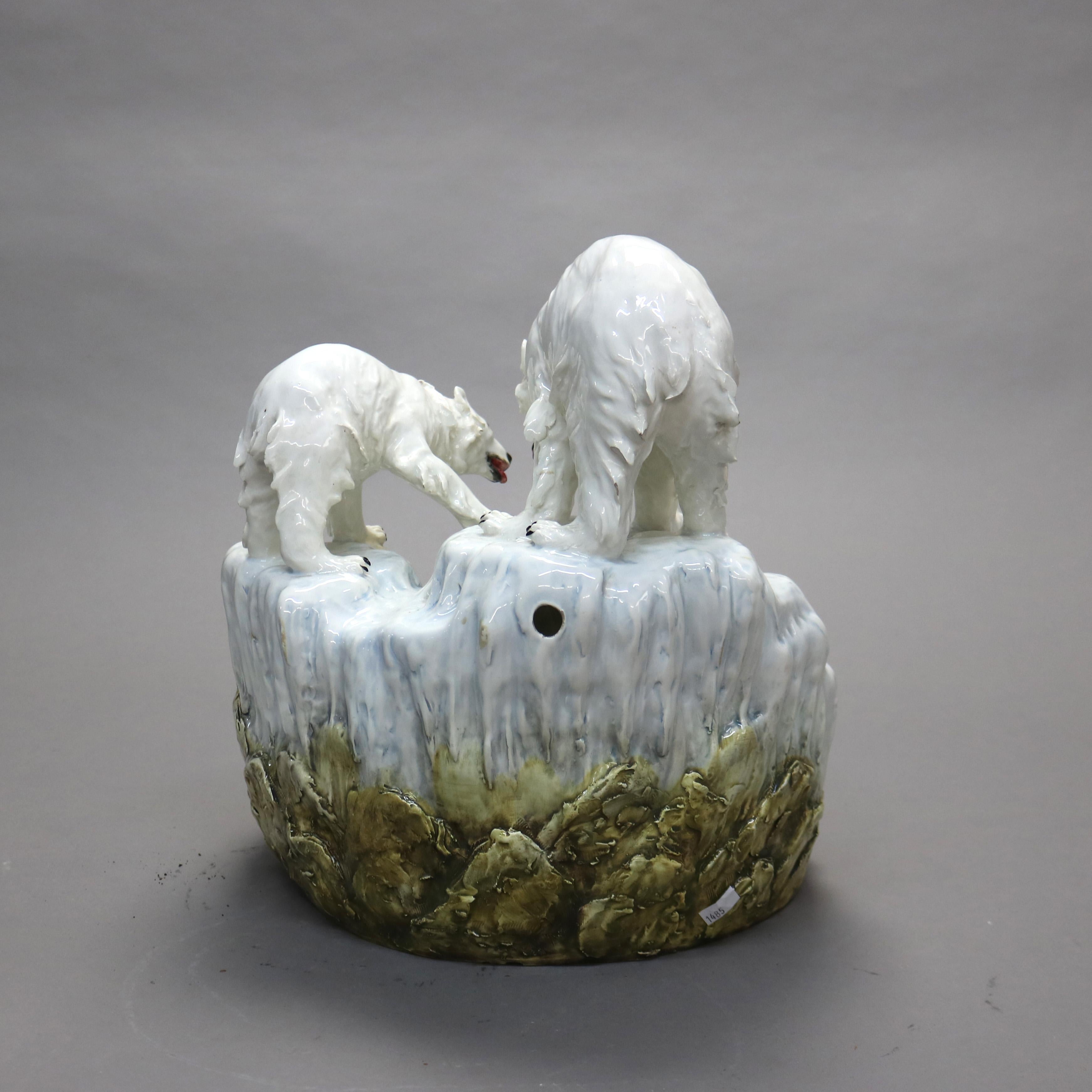 Antique Capodimonte Porcelain And Glass Polar Bear Centerpiece C1900 For Sale 1