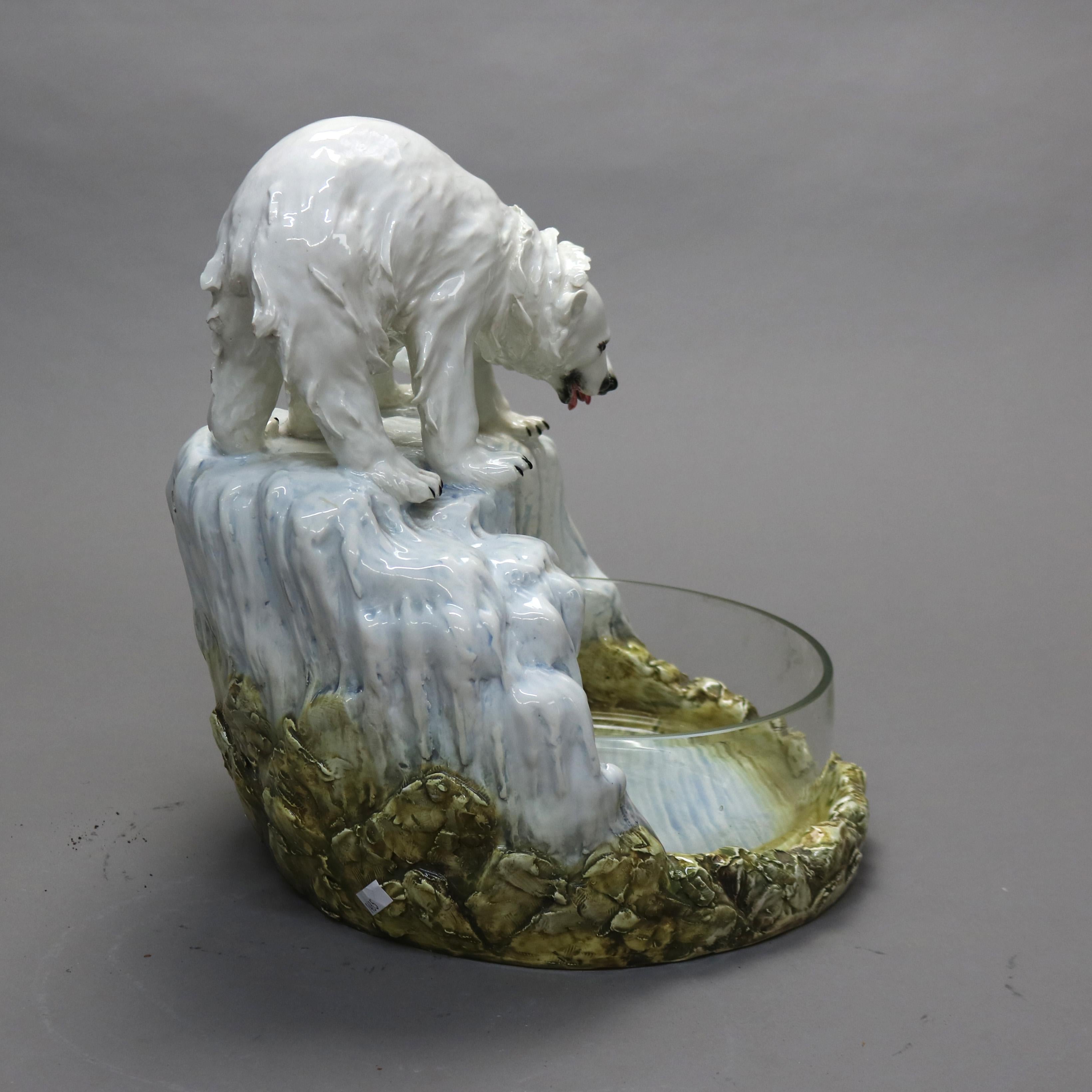 Antique Capodimonte Porcelain And Glass Polar Bear Centerpiece C1900 For Sale 2