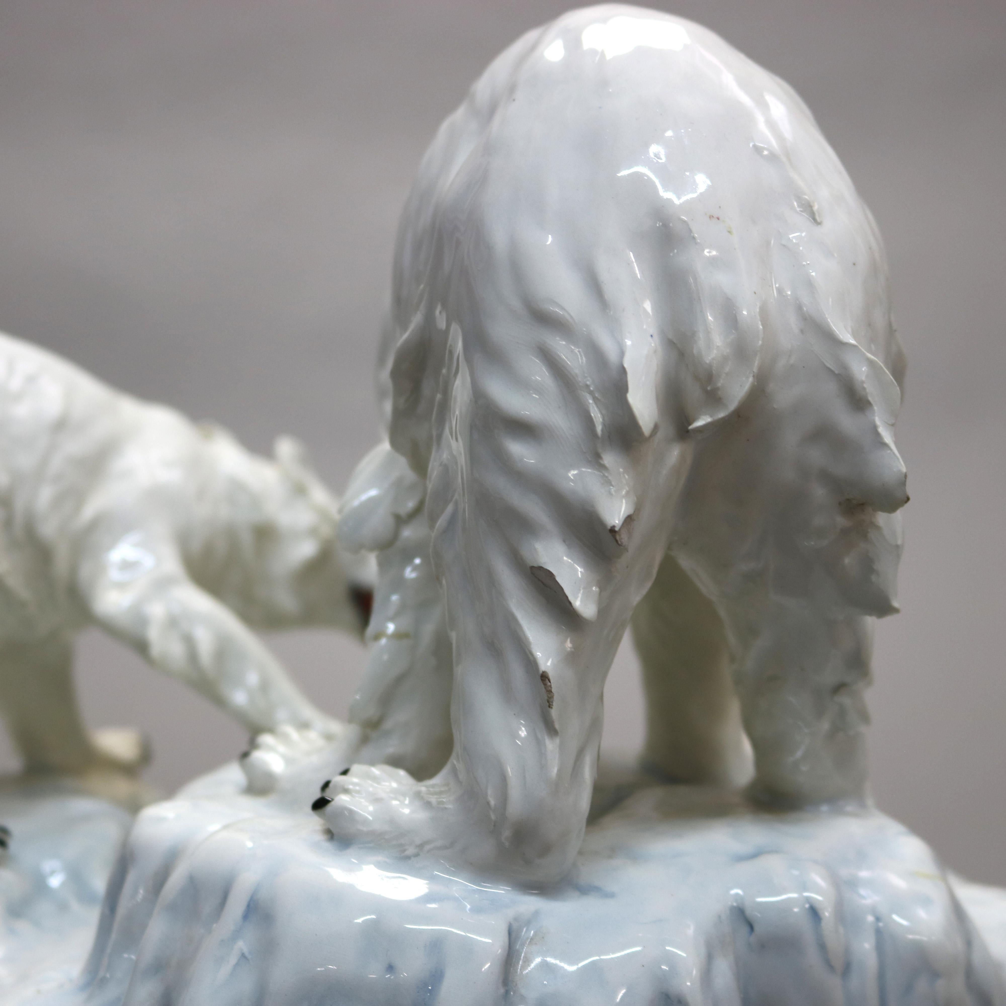 Antique Capodimonte Porcelain And Glass Polar Bear Centerpiece C1900 For Sale 3