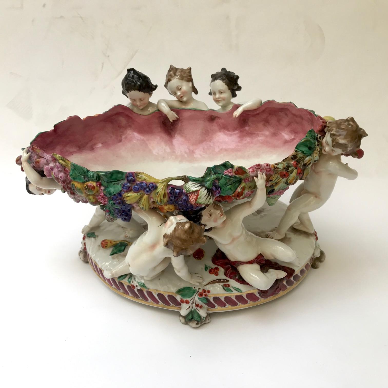 Italian Capodimonte Cherubs Centerpiece 20th Century Hand Painted Porcelain For Sale At 1stdibs