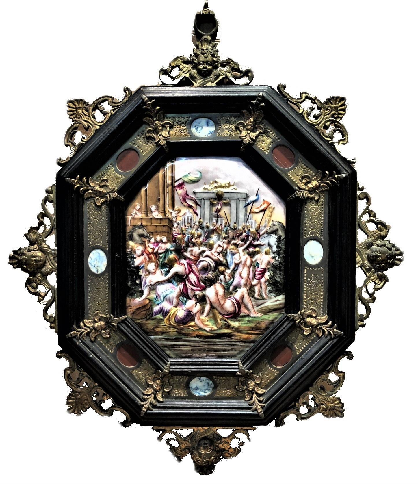 Baroque Antique Capodimonte Porcelain Wall Plaque, Abduction of the Sabine Women, XIX C