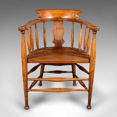 Antique Captain's Chair, English Beech, Home Office, Elbow Seat, Victorian, 1870