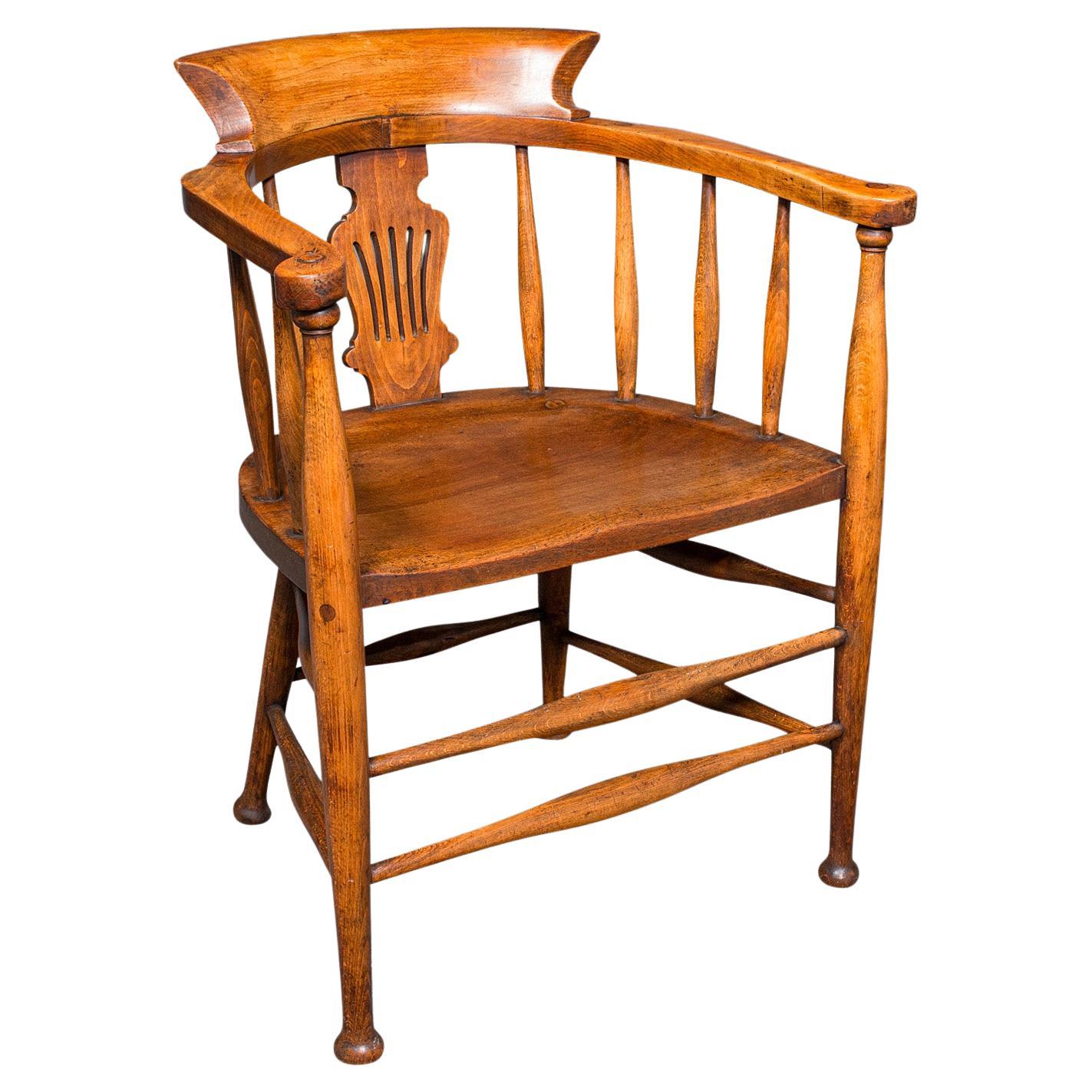 Antique Captain's Chair, English Beech, Home Office, Elbow Seat, Victorian, 1870