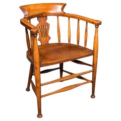 Antique Captain's Chair, English Beech, Home Office, Elbow Seat, Victorian, 1870