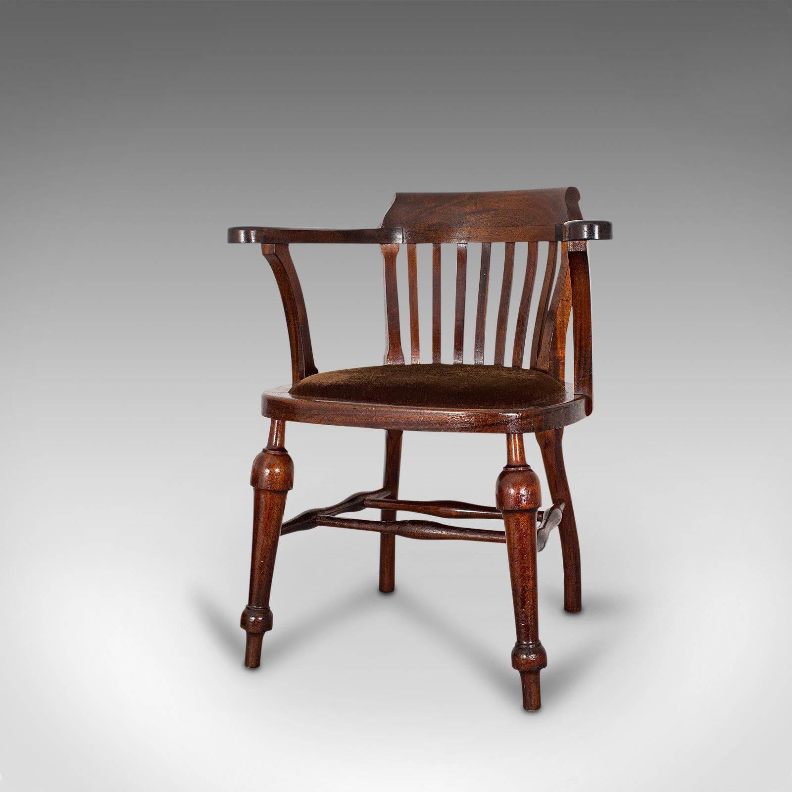 British Antique Captain's Chair, English, Mahogany, Armchair, Seat, Edwardian circa 1910