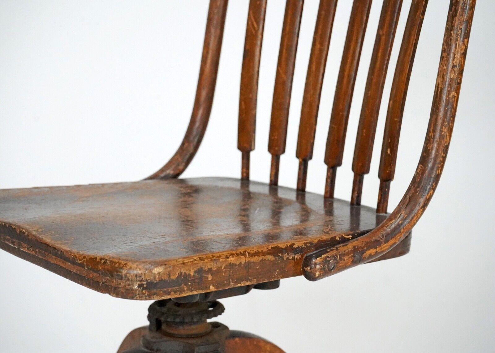 Antique Captains Wooden Swivel Chair 5
