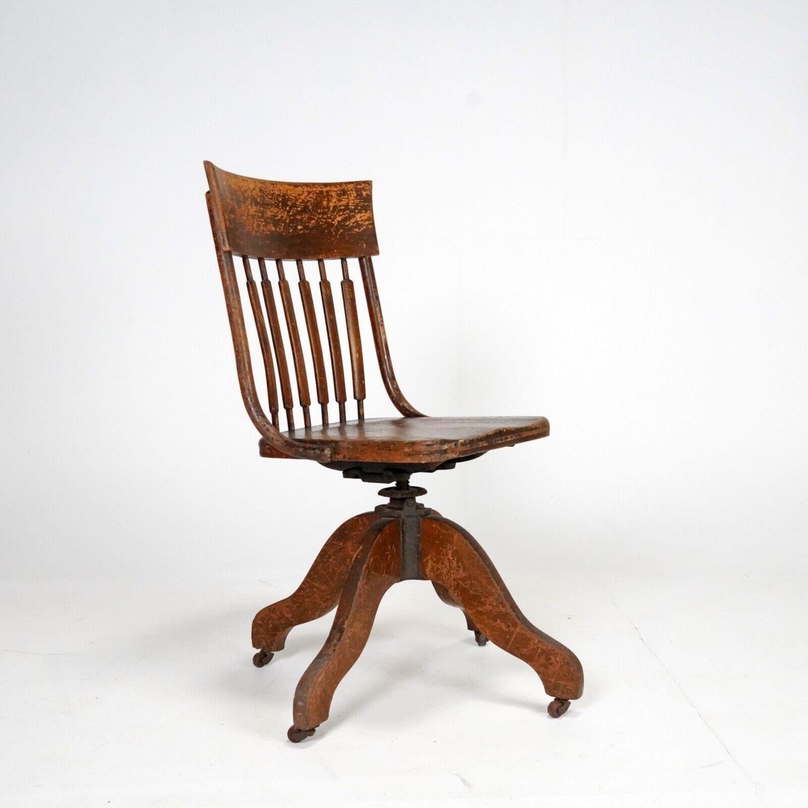 Early Victorian Antique Captains Wooden Swivel Chair