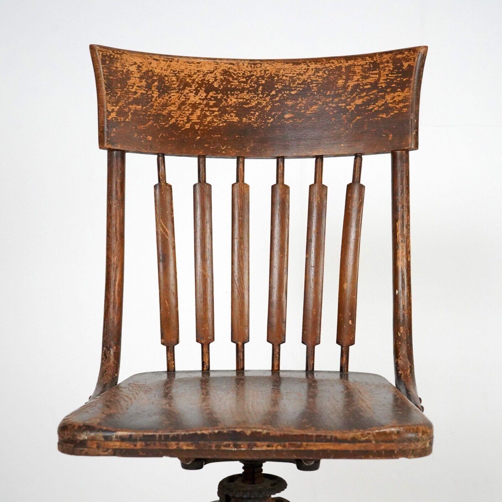 British Antique Captains Wooden Swivel Chair