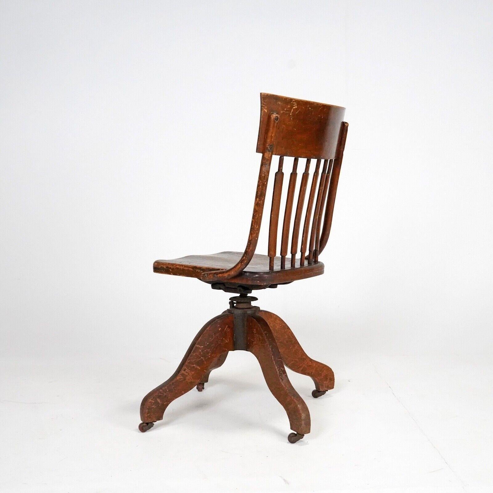 20th Century Antique Captains Wooden Swivel Chair